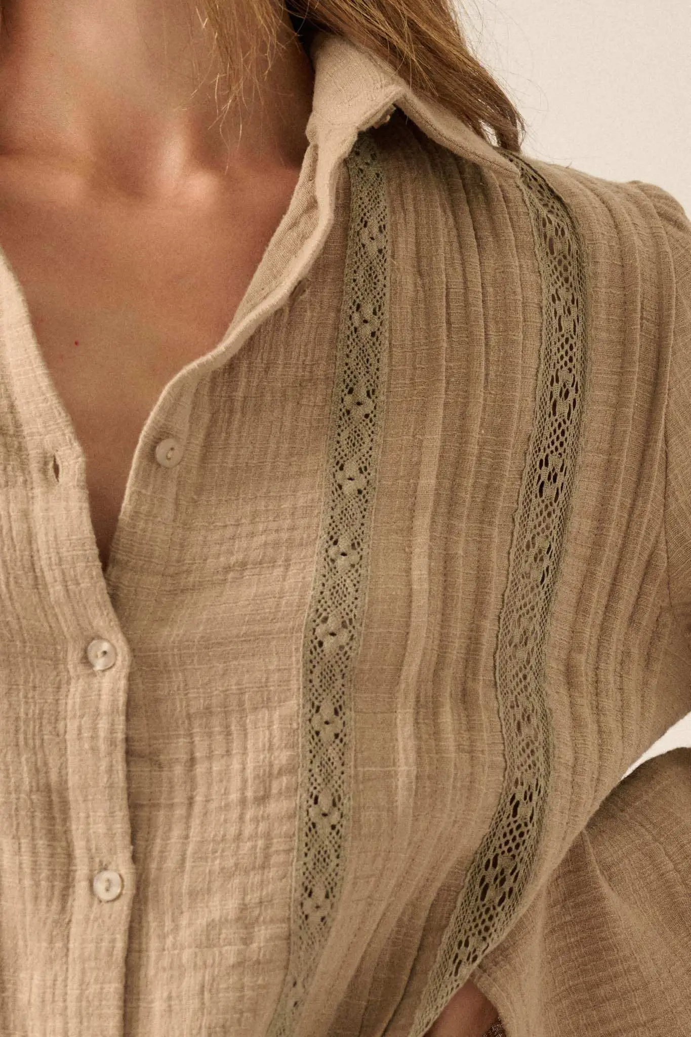 Free to Be Pleated Lace-Trim Mini Shirt Dress - Image 8