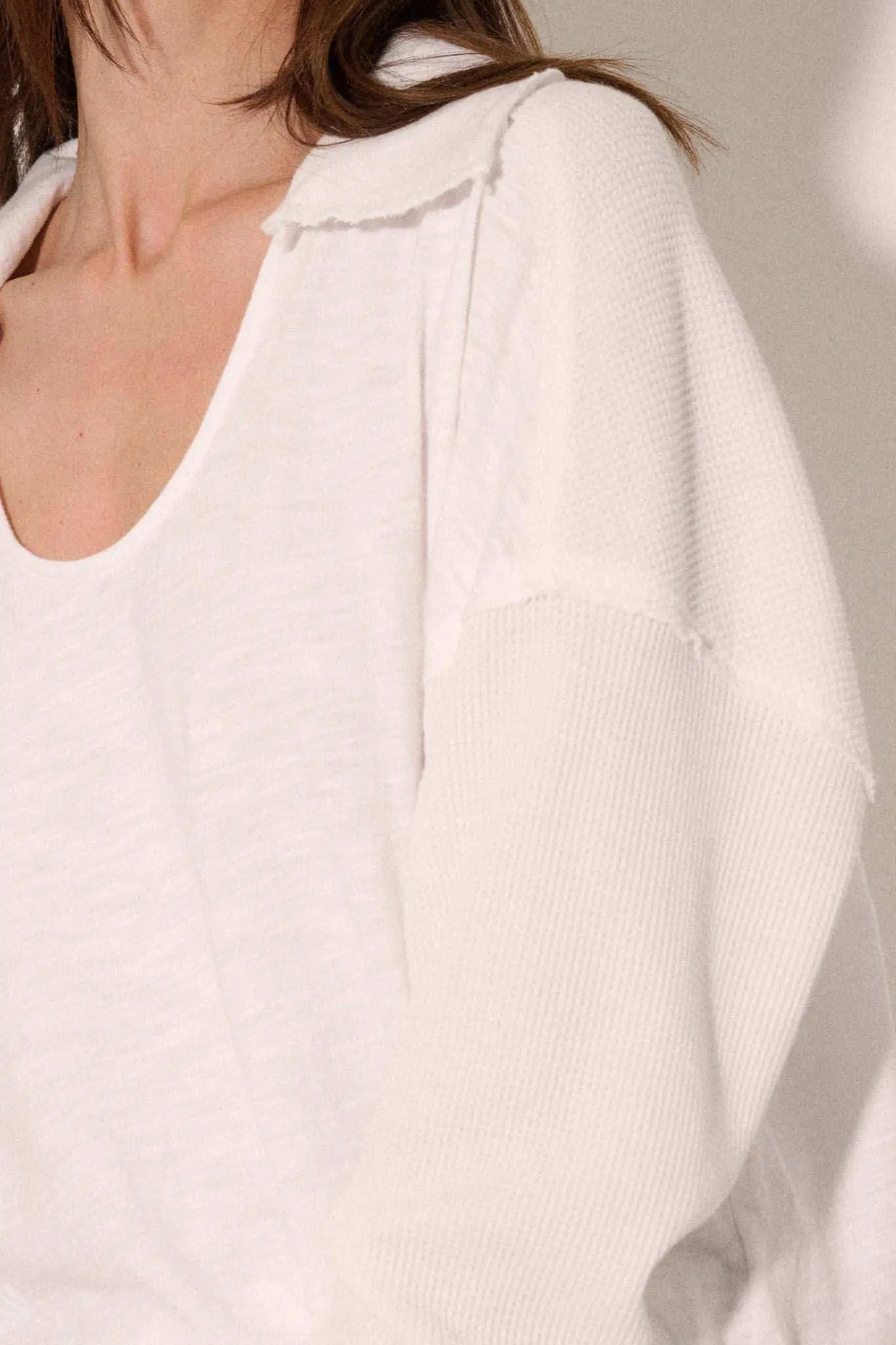 Free Your Mind Mixed Media Collared Waffle Top - Image 9