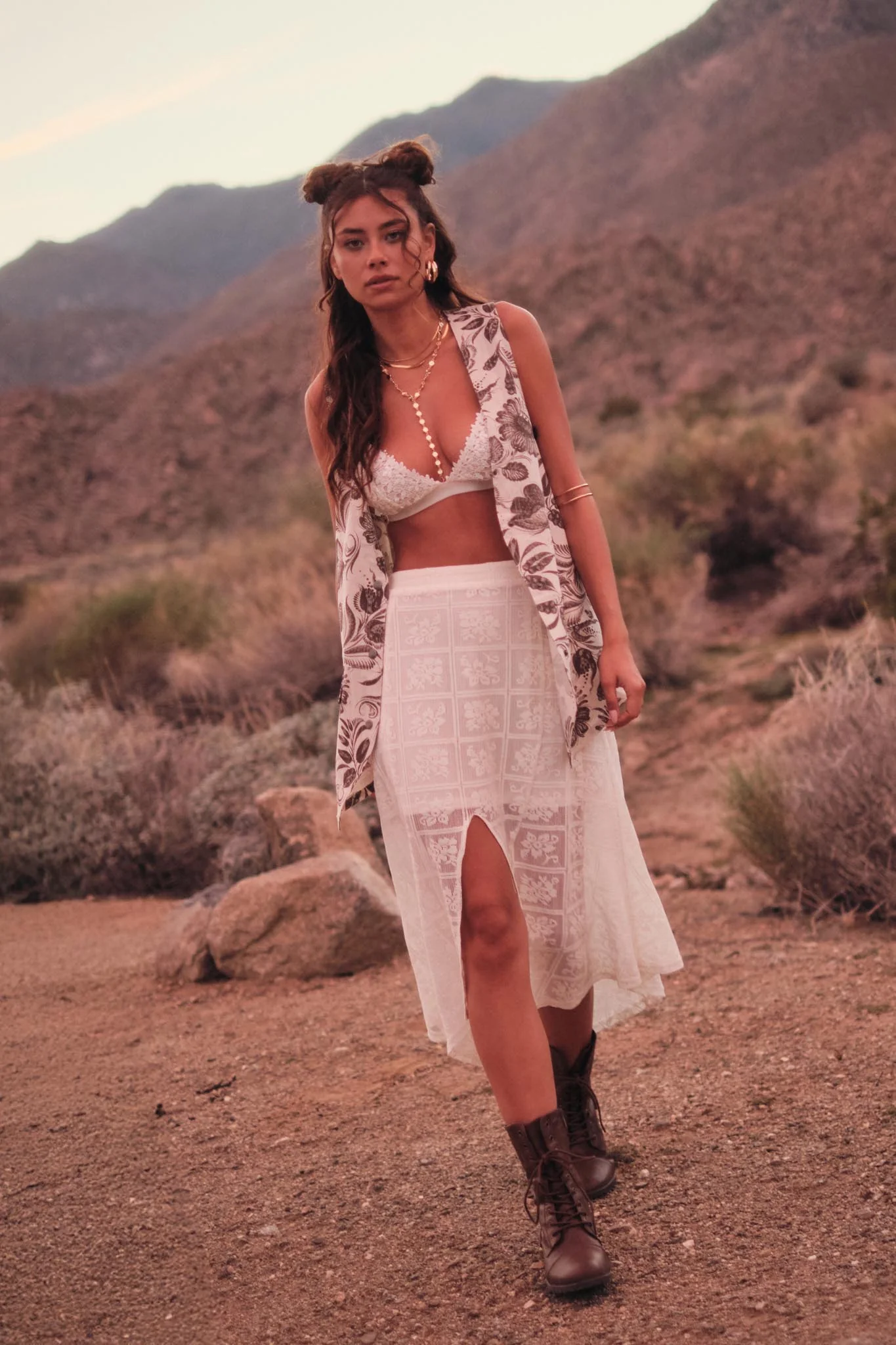 Free Your Soul Floral Lace Handkerchief Midi Skirt