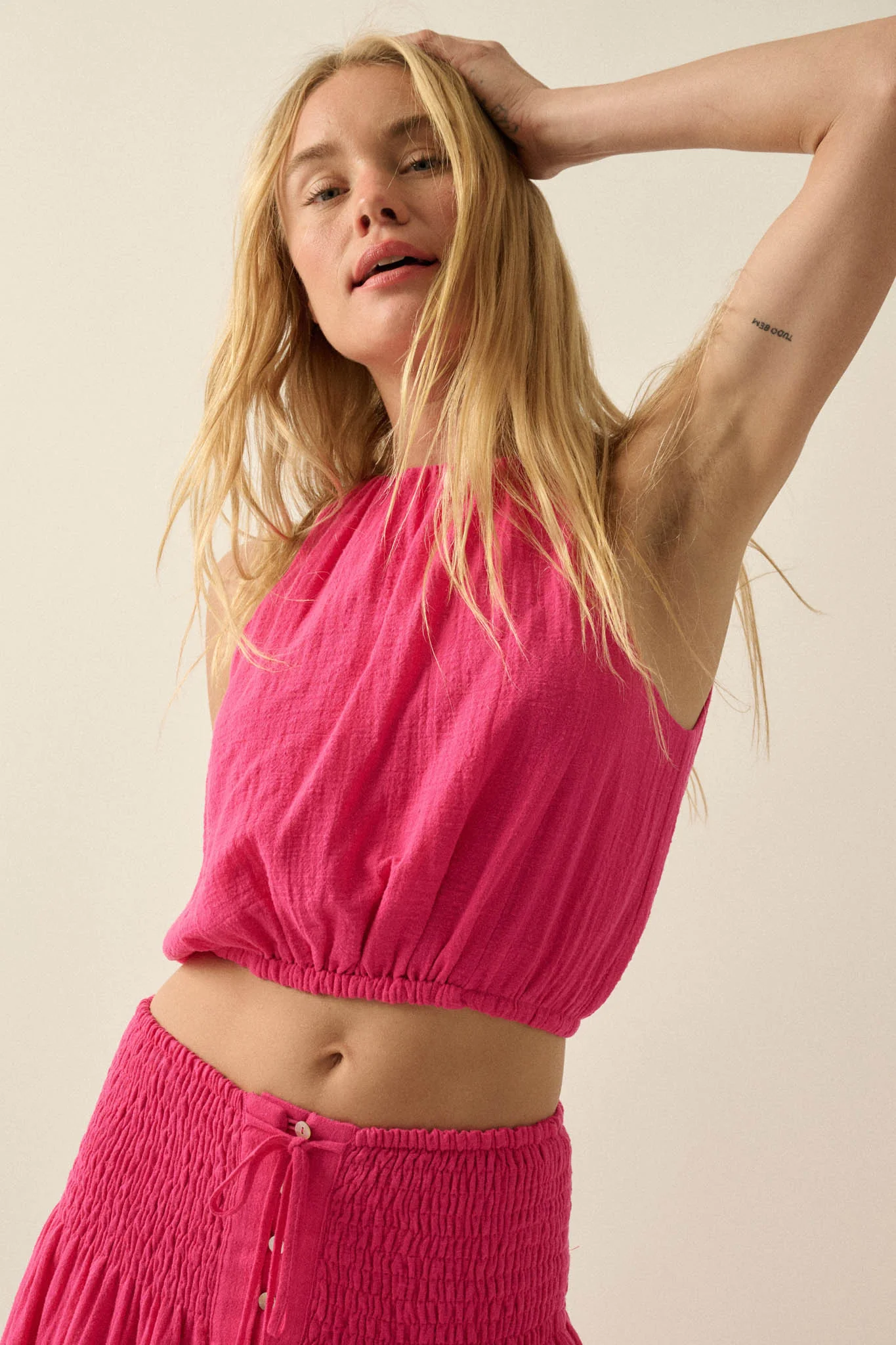 Freedom Song Cotton Gauze Cropped Sleeveless Top - Image 7