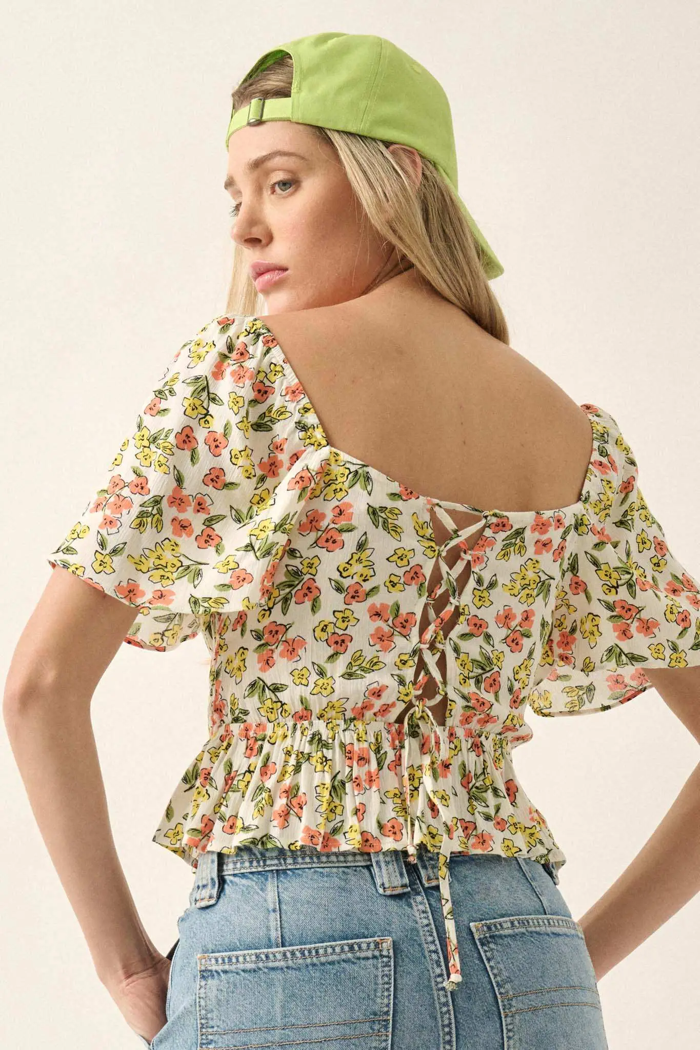 Fresh Blooms Floral Lace-Up Peasant Top - Image 12