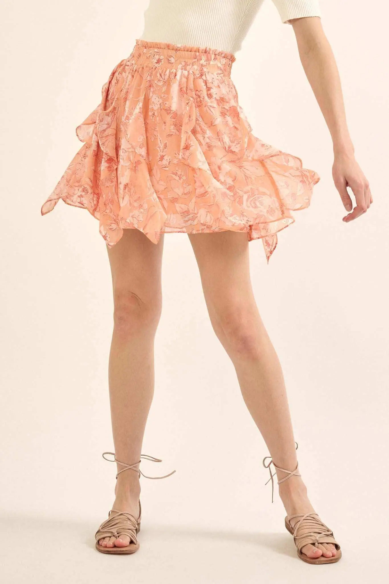 Fresh Fantasy Ruffled Floral Chiffon Mini Skirt - Image 11