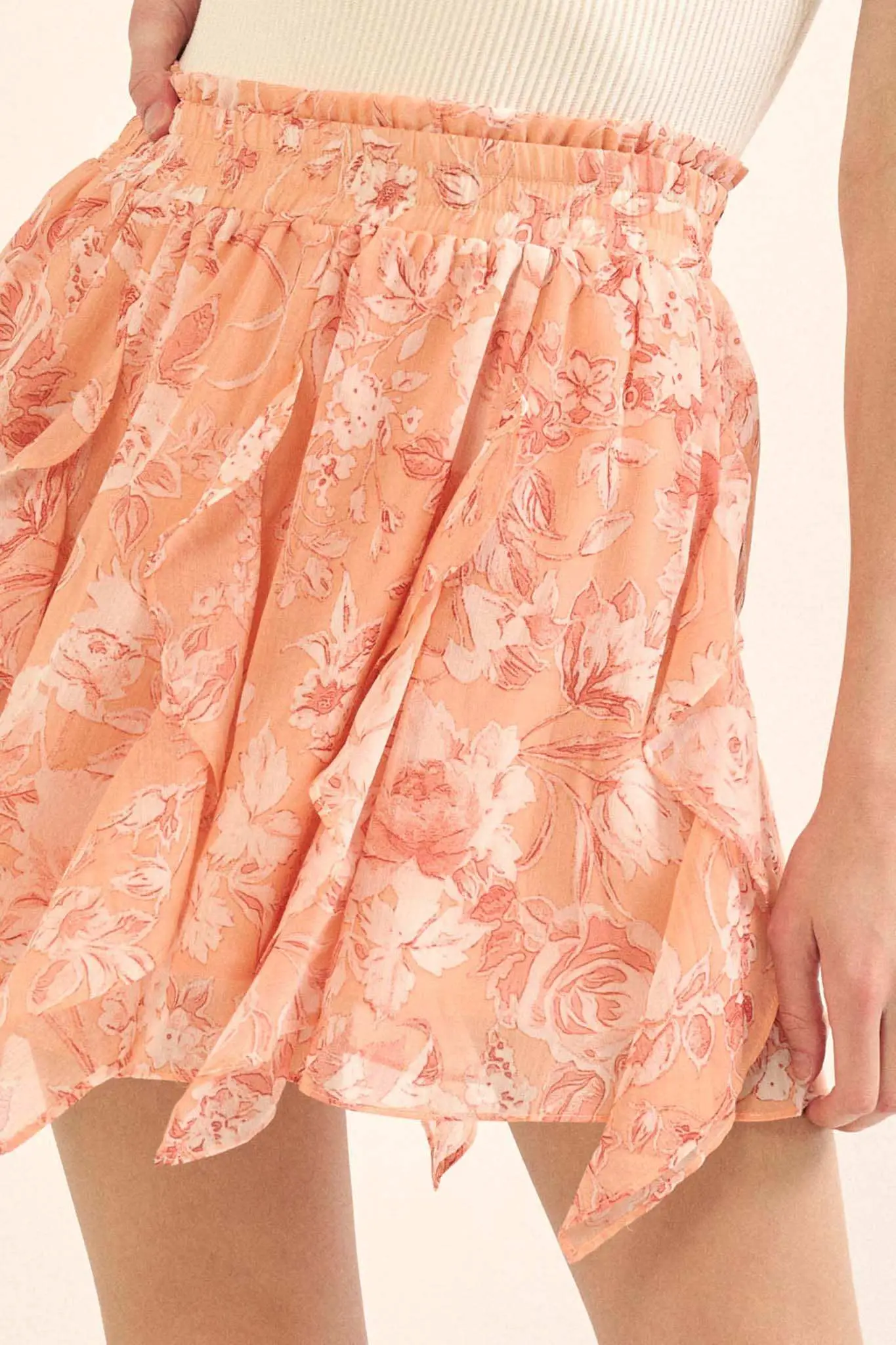 Fresh Fantasy Ruffled Floral Chiffon Mini Skirt - Image 9