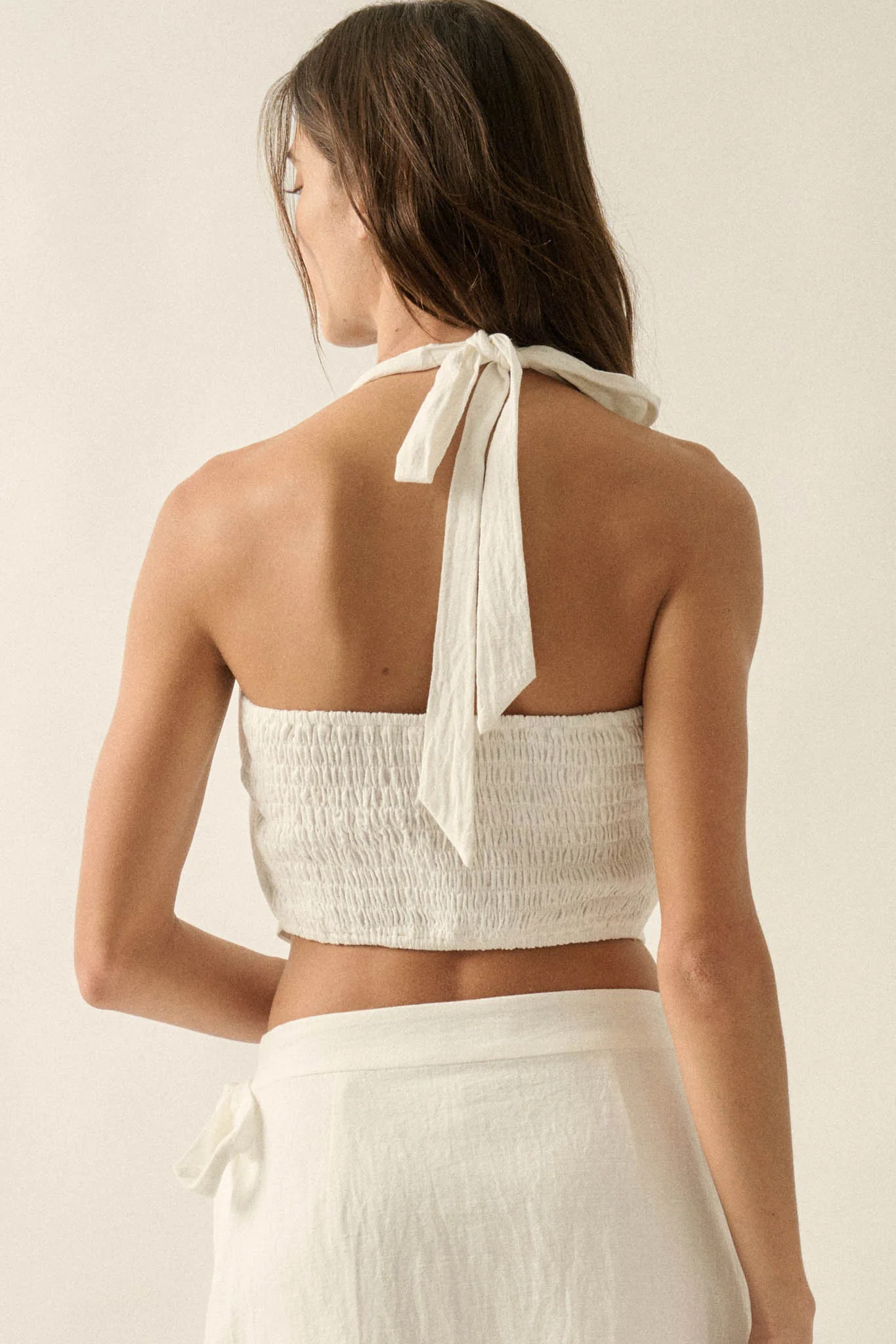Fresh Flowers Embroidered Cotton Cropped Halter Top - Image 2