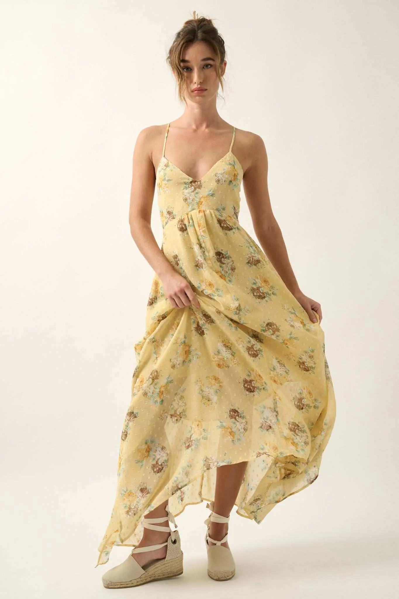 Fresh Roses Floral Swiss Dot Chiffon Maxi Dress - Image 5