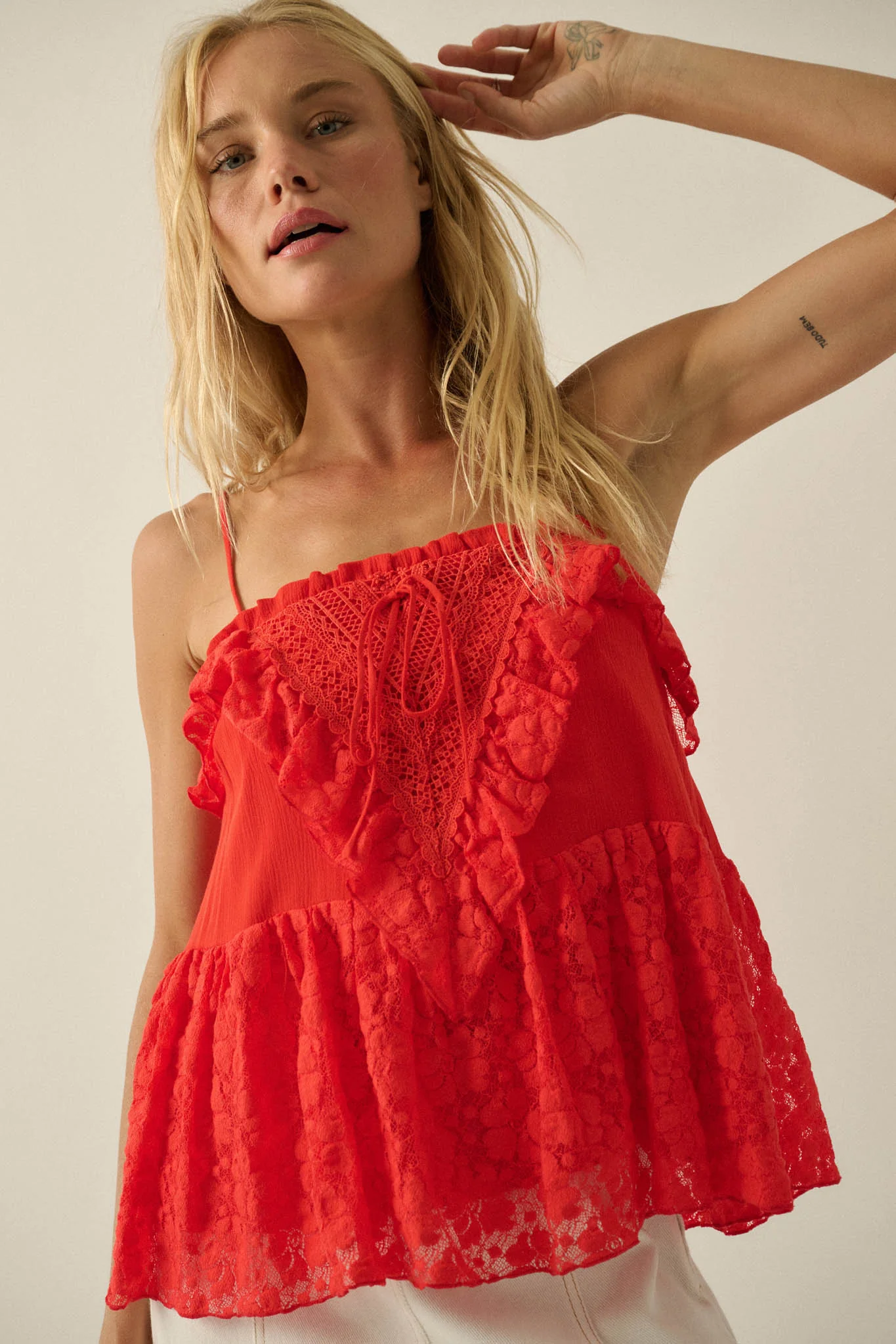 Frill Seeker Ruffled Floral Lace Babydoll Cami Top - Image 10