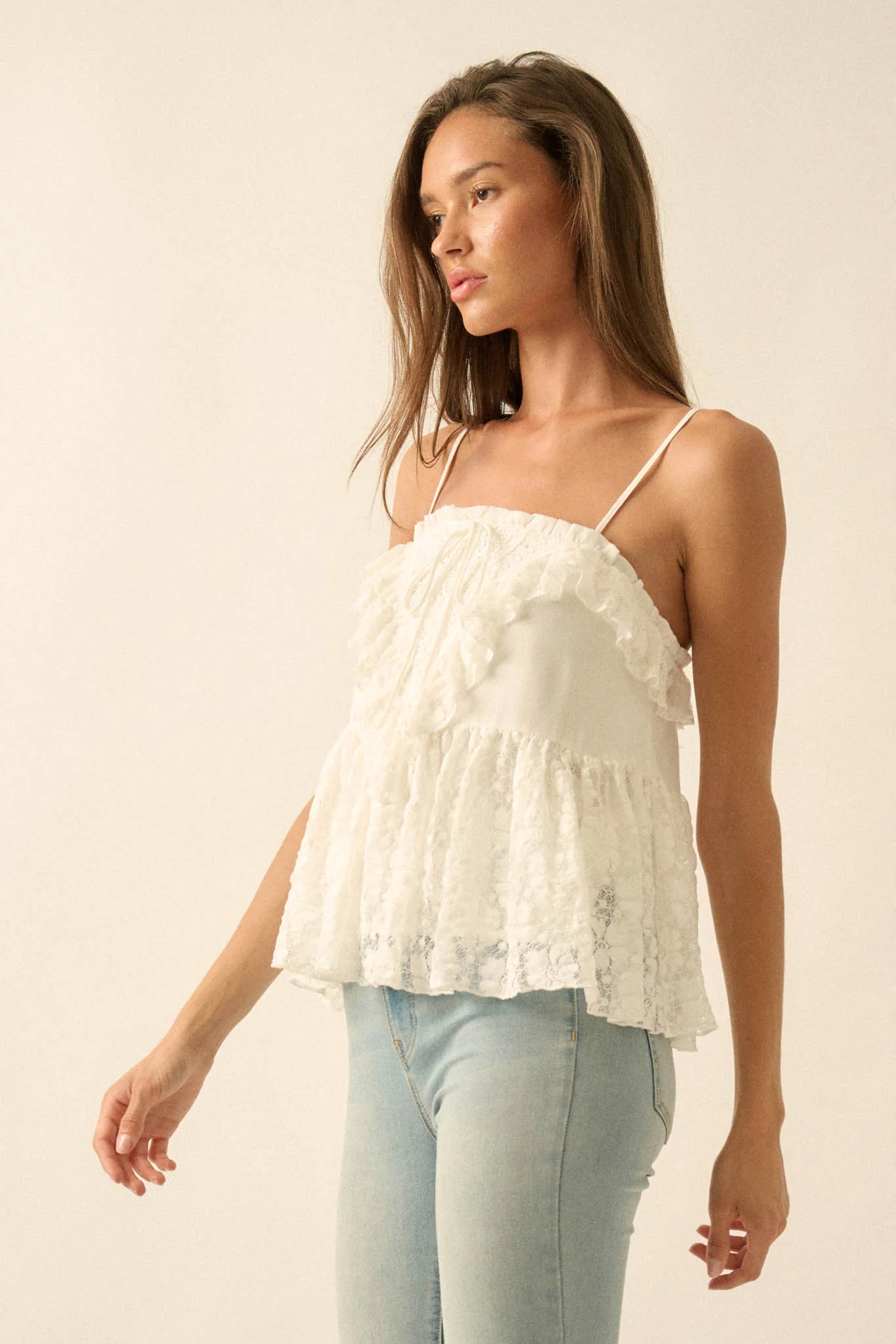 Frill Seeker Ruffled Floral Lace Babydoll Cami Top - Image 8