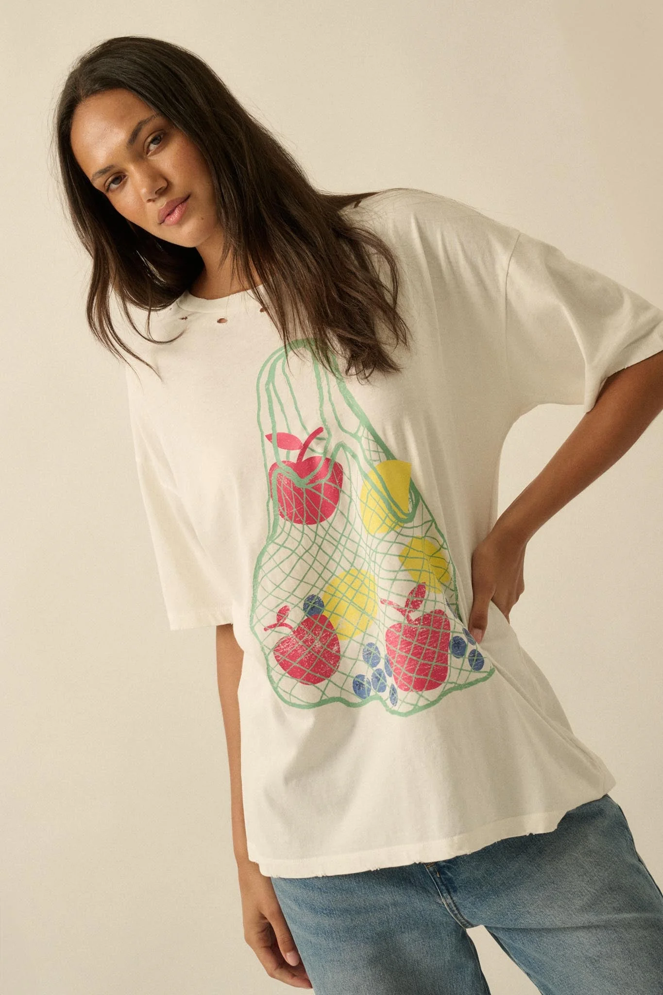 Fruit Stand Distressed Oversize Graphic Tee - Image 4