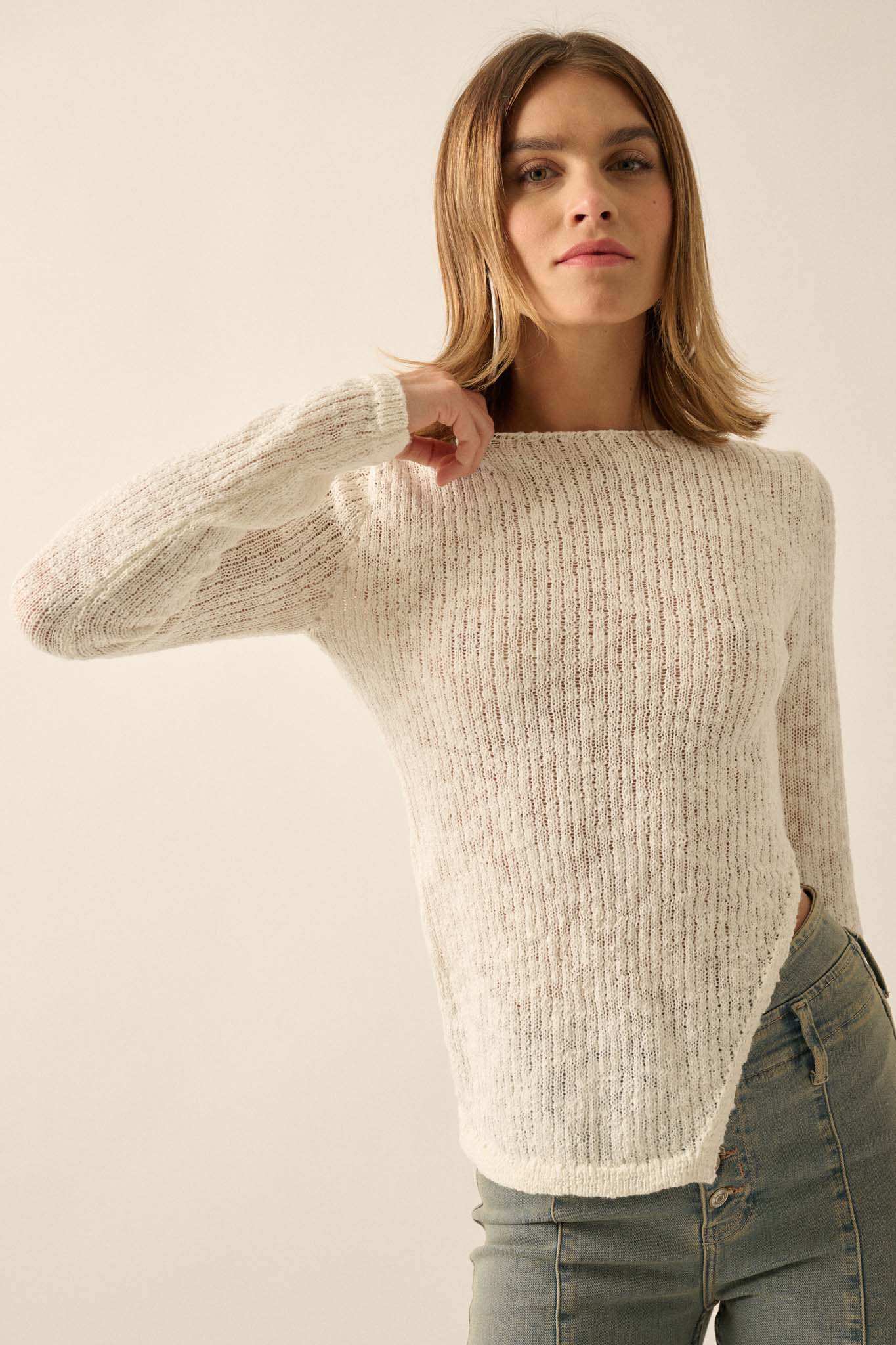 Full Tilt Asymmetrical Ribbed Knit Sweater - Image 10