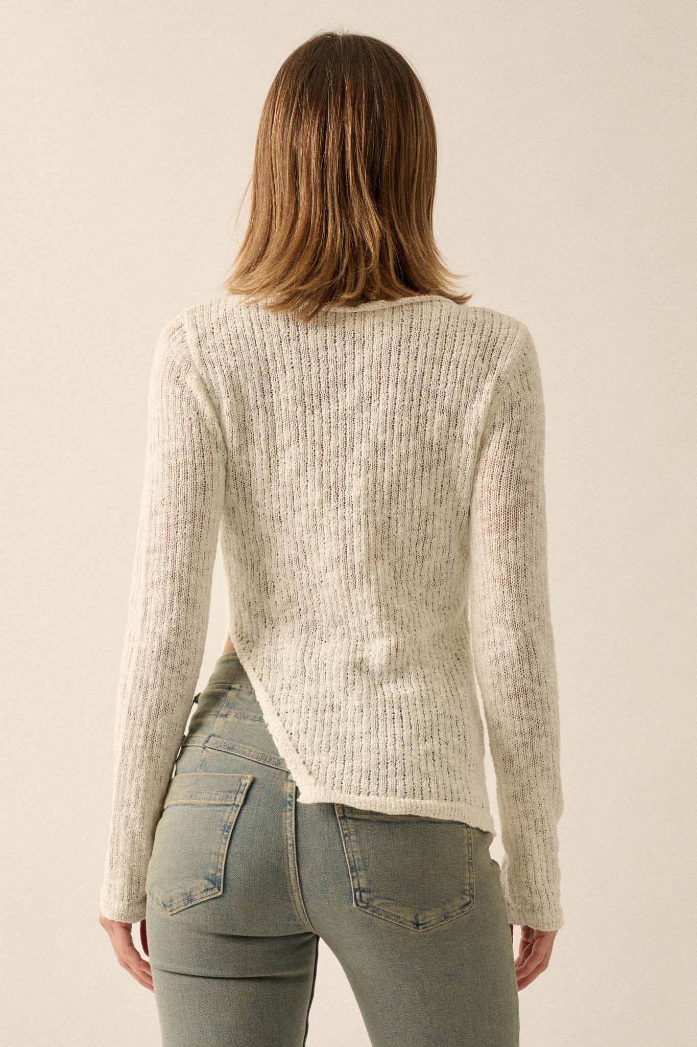 Full Tilt Asymmetrical Ribbed Knit Sweater - Image 12