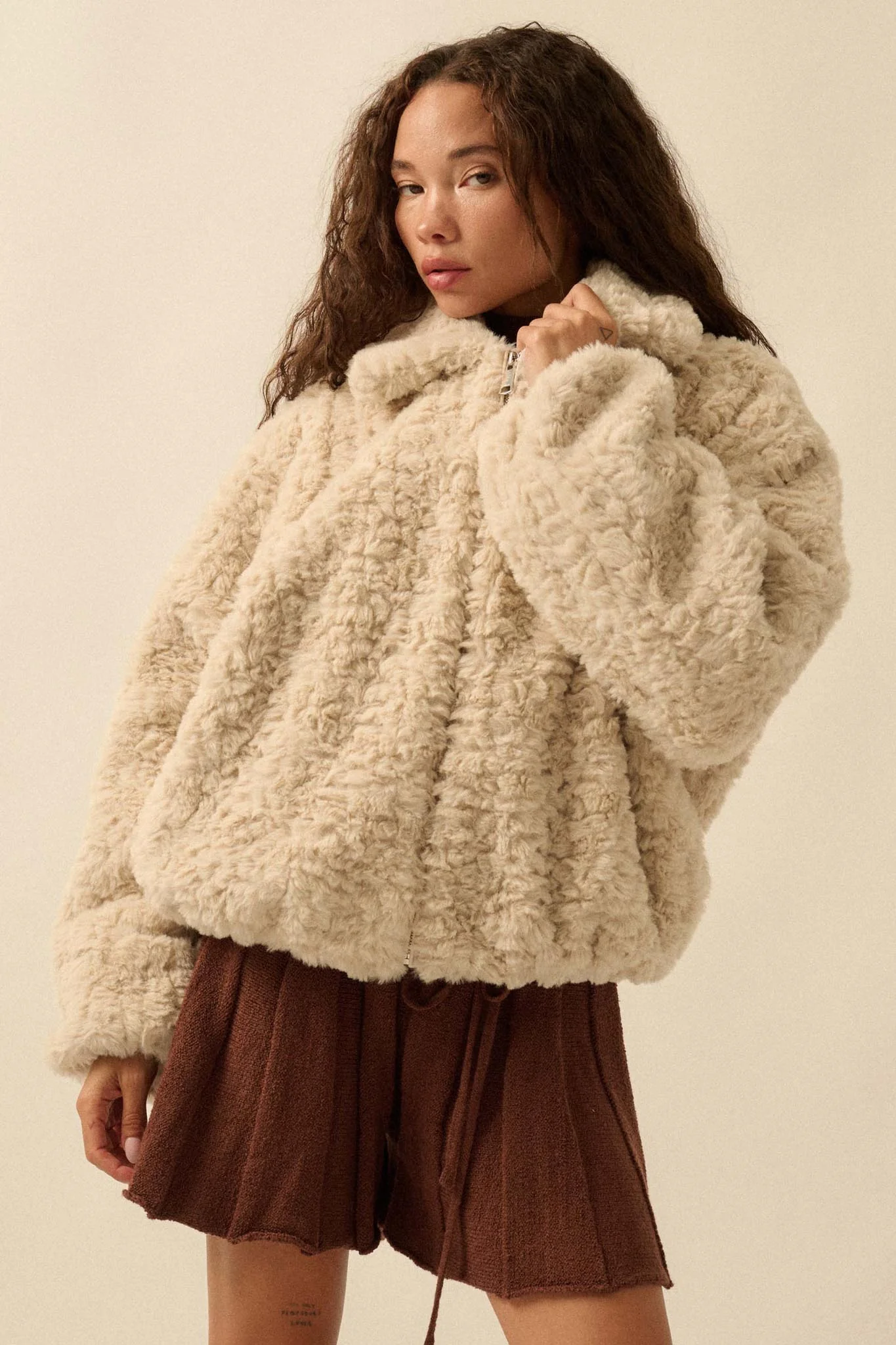 Fur Sure Faux Fur Collared Zip-Up Teddy Jacket - Image 10