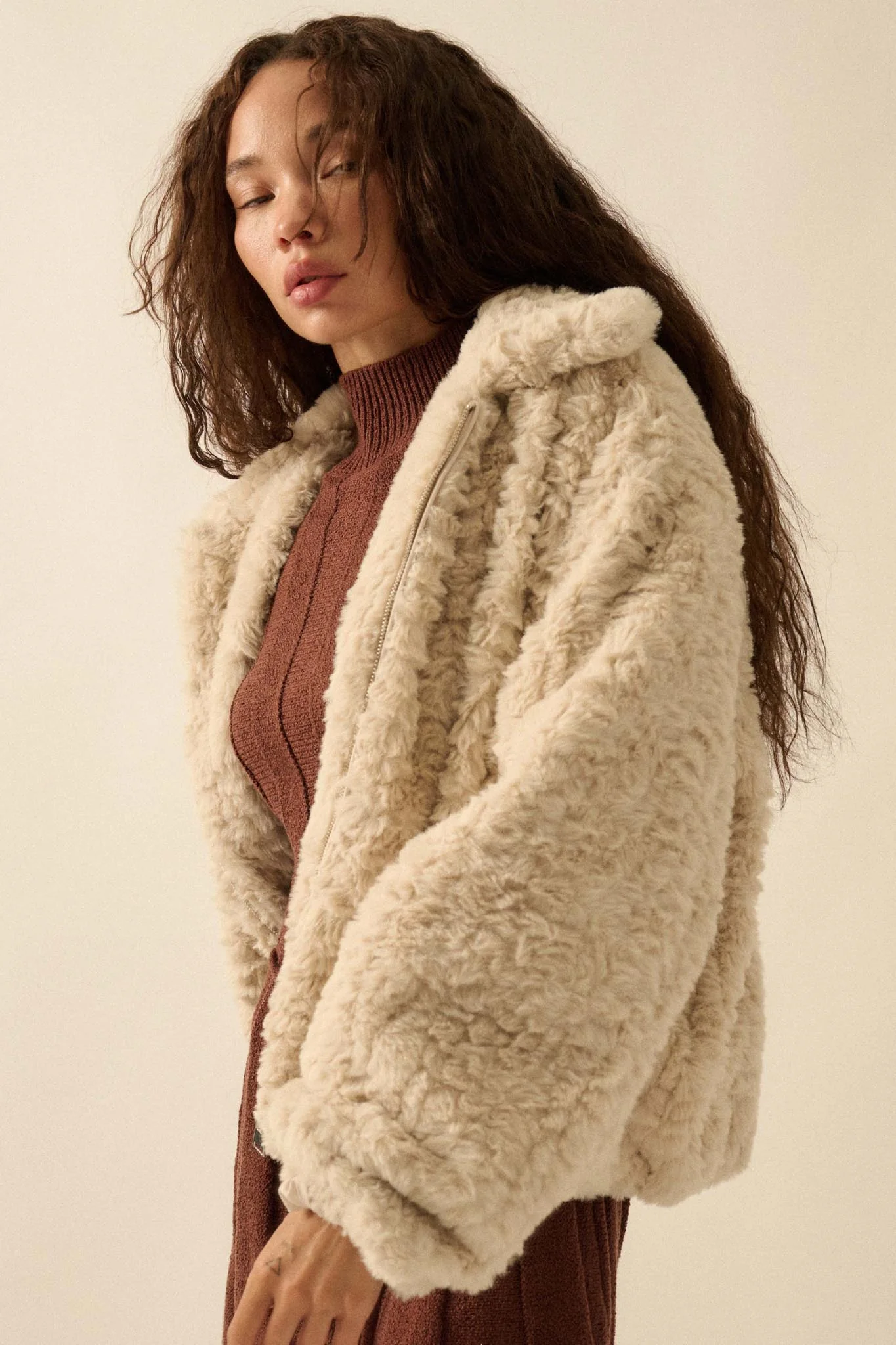Fur Sure Faux Fur Collared Zip-Up Teddy Jacket - Image 11