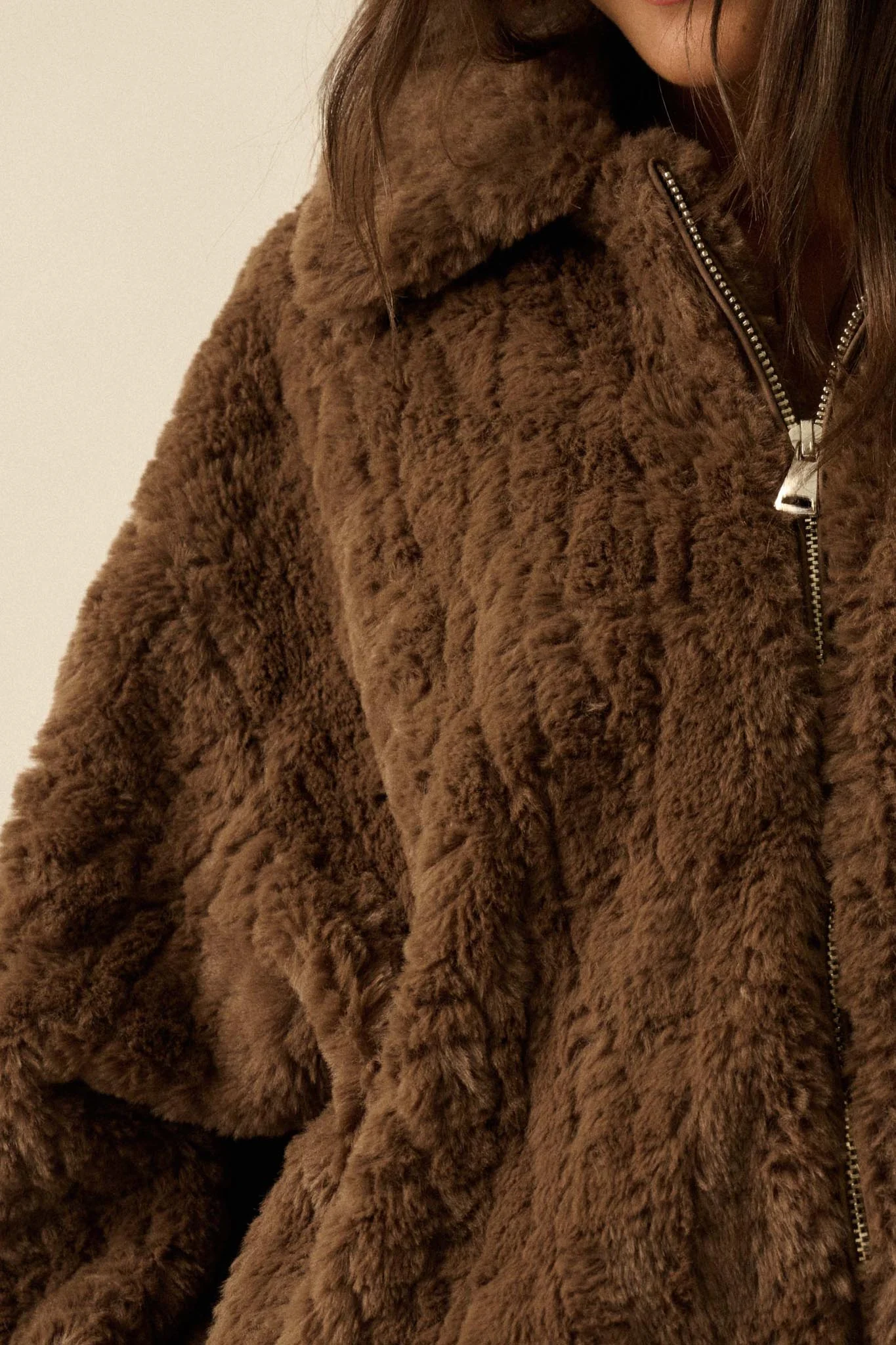 Fur Sure Faux Fur Collared Zip-Up Teddy Jacket - Image 2