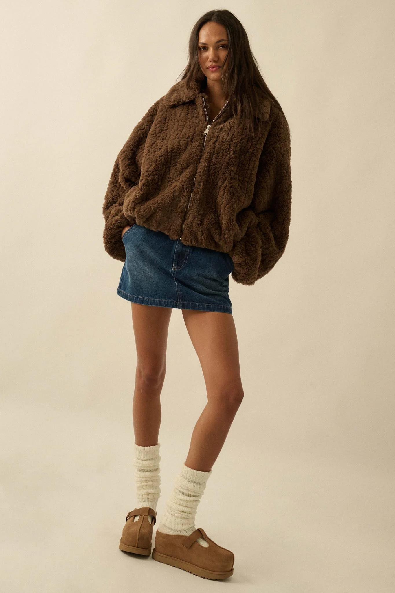 Fur Sure Faux Fur Collared Zip-Up Teddy Jacket - Image 3