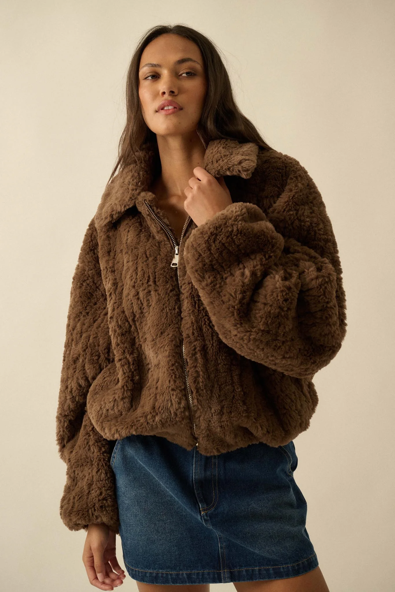 Fur Sure Faux Fur Collared Zip-Up Teddy Jacket - Image 4
