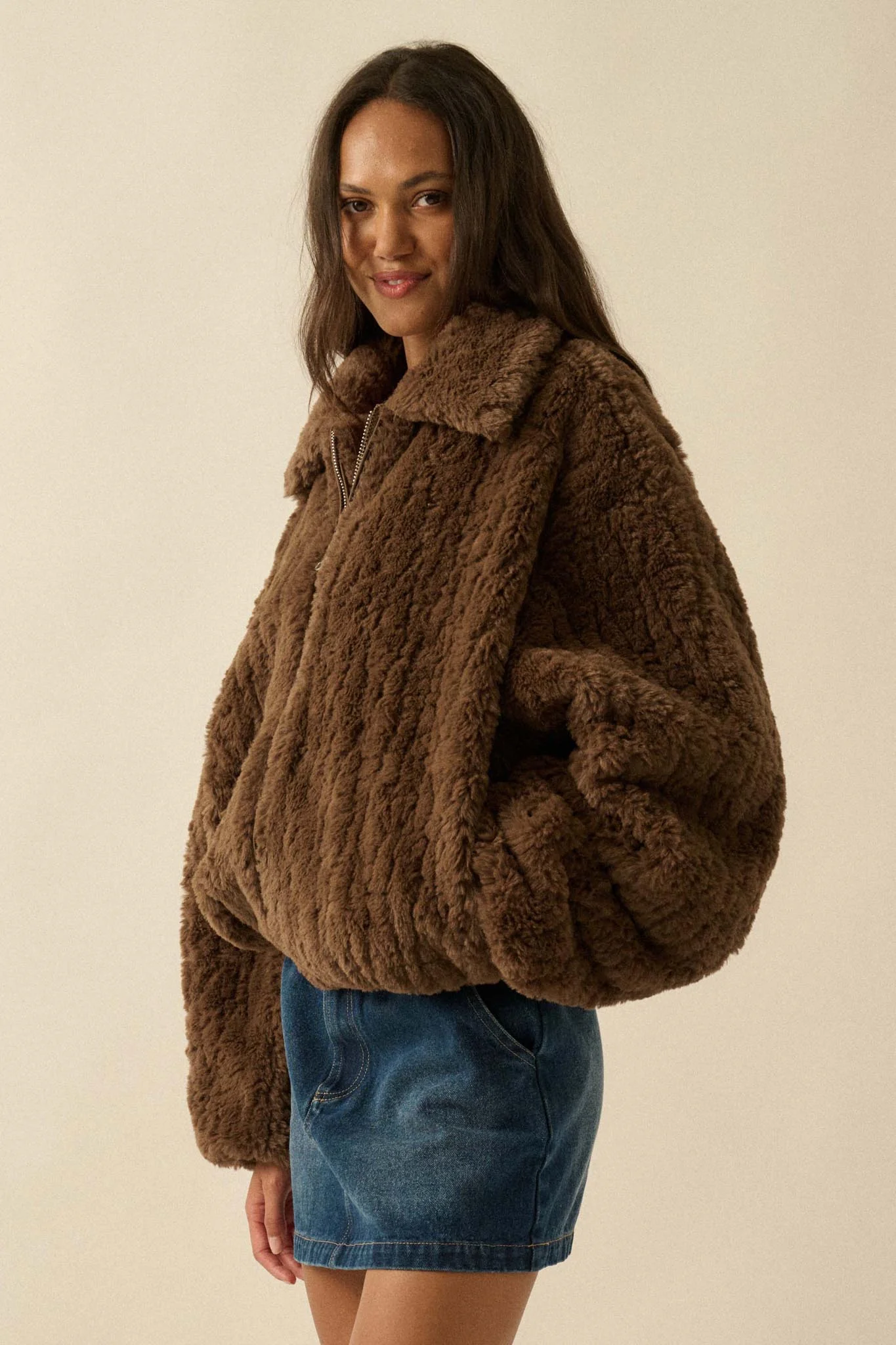 Fur Sure Faux Fur Collared Zip-Up Teddy Jacket - Image 5