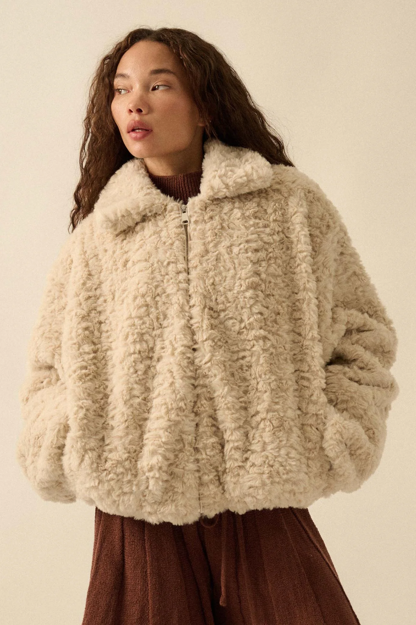 Fur Sure Faux Fur Collared Zip-Up Teddy Jacket - Image 7