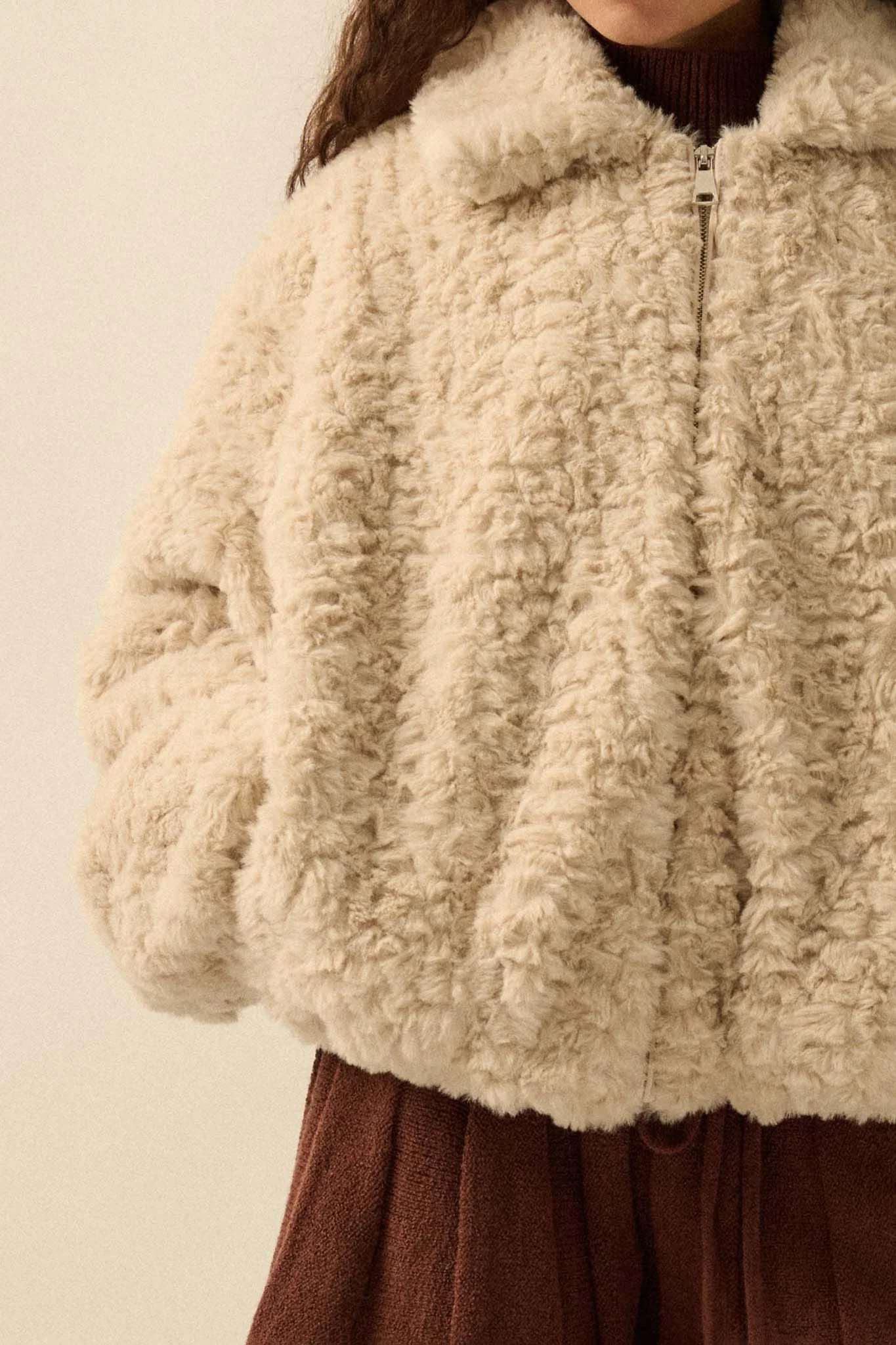 Fur Sure Faux Fur Collared Zip-Up Teddy Jacket - Image 8