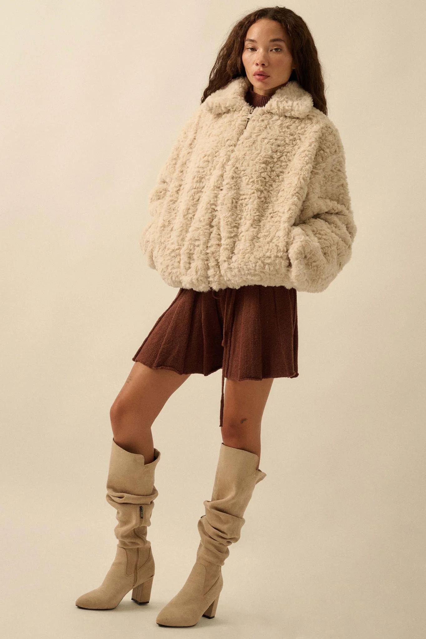 Fur Sure Faux Fur Collared Zip-Up Teddy Jacket - Image 9