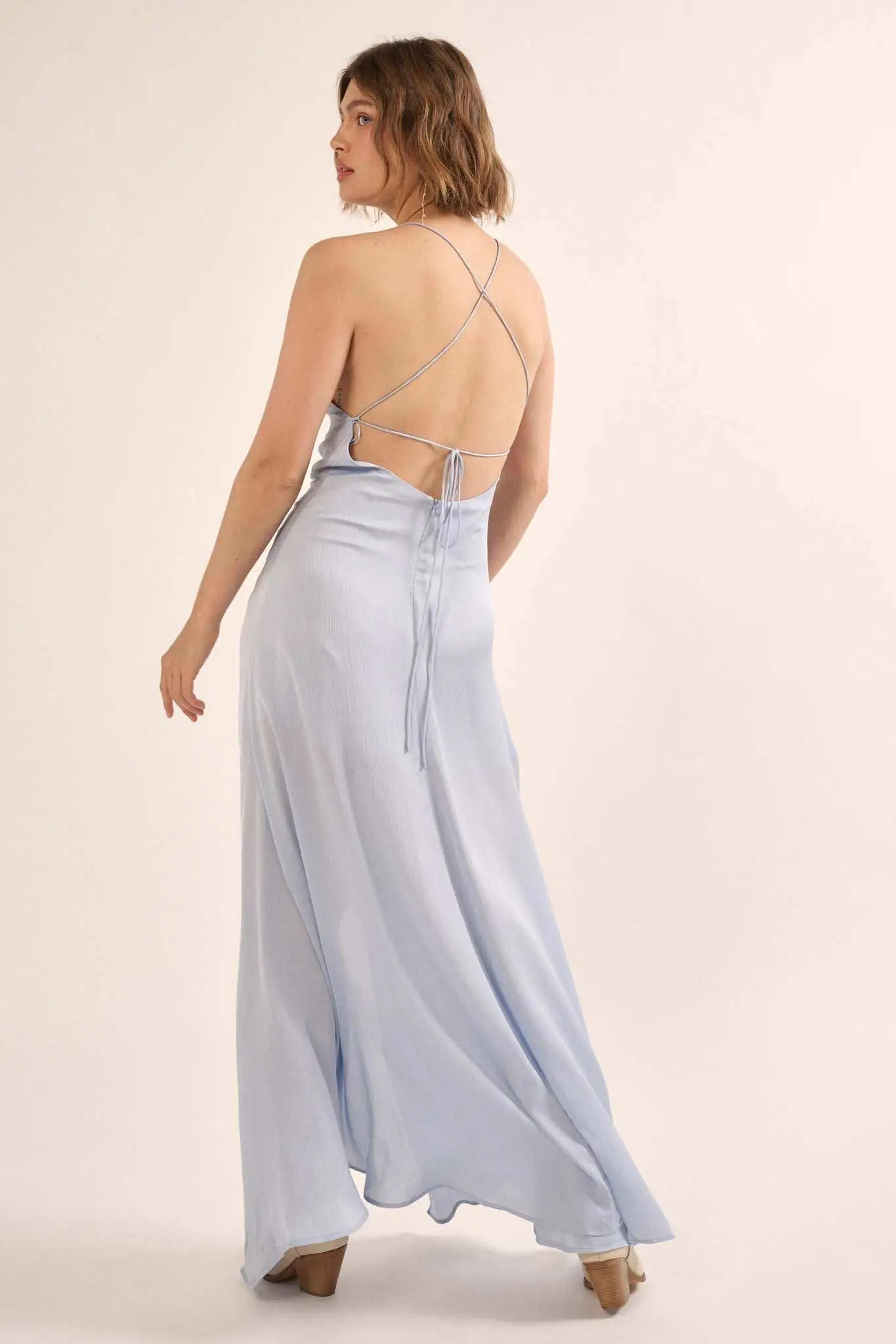 Gala Girl Textured Satin Drawstring Maxi Slip Dress - Image 9