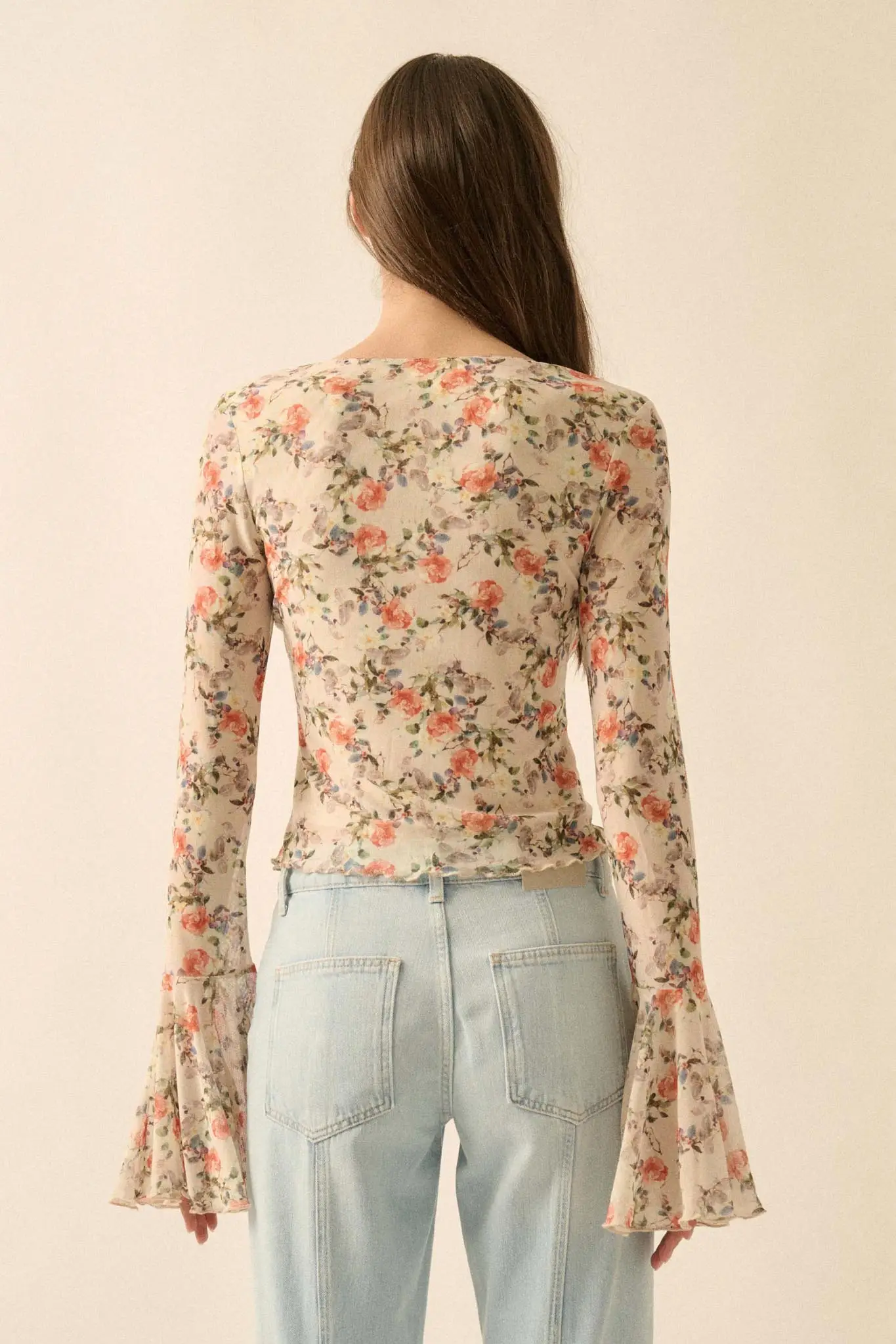 Garden Beauty Floral Mesh Bell-Sleeve Top - Image 12