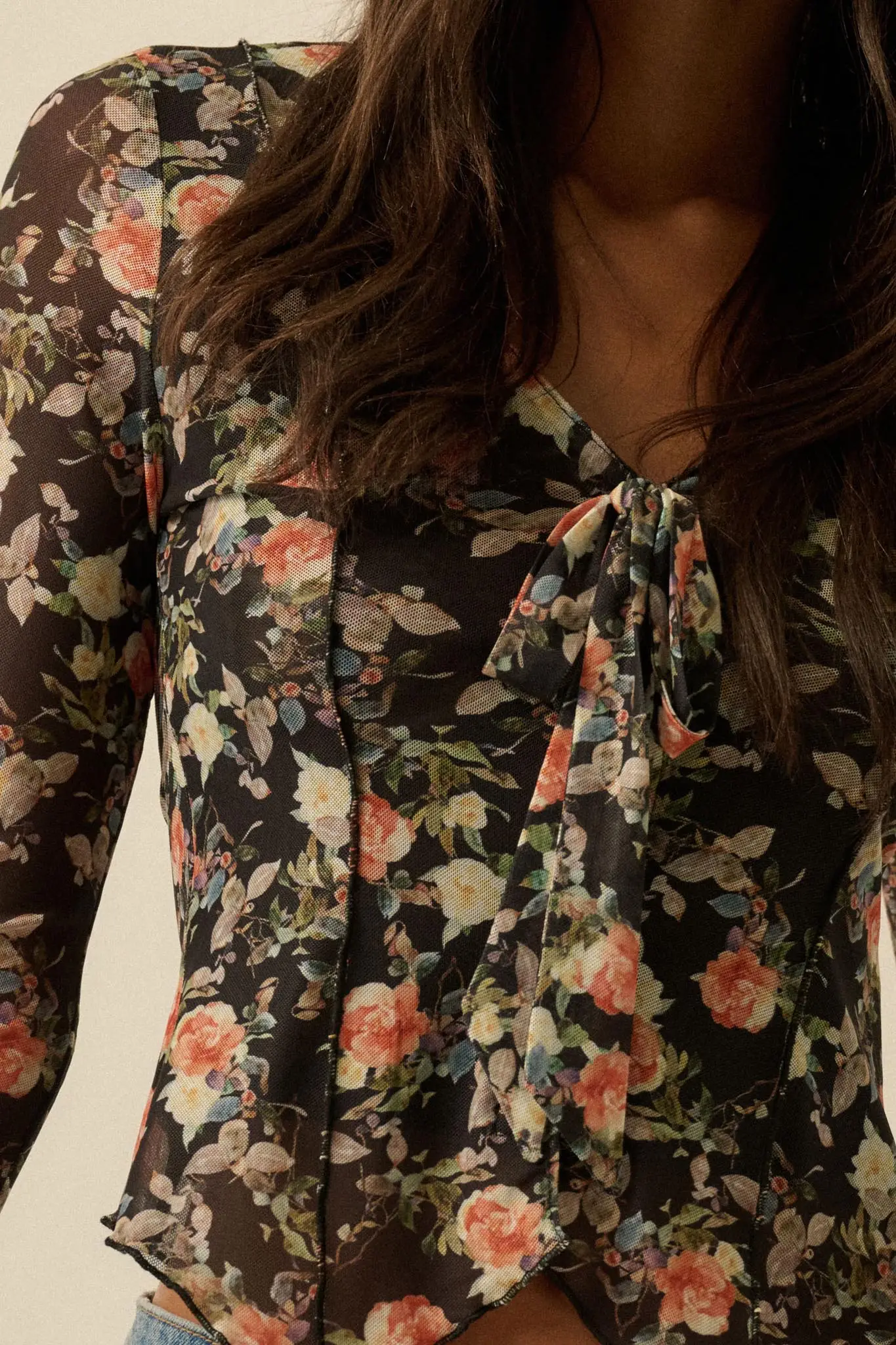 Garden Beauty Floral Mesh Bell-Sleeve Top - Image 4