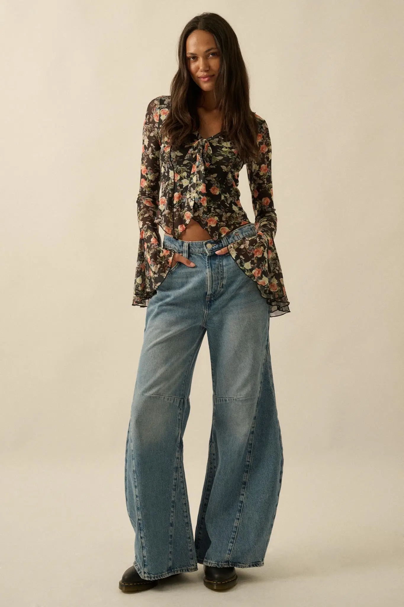 Garden Beauty Floral Mesh Bell-Sleeve Top - Image 5
