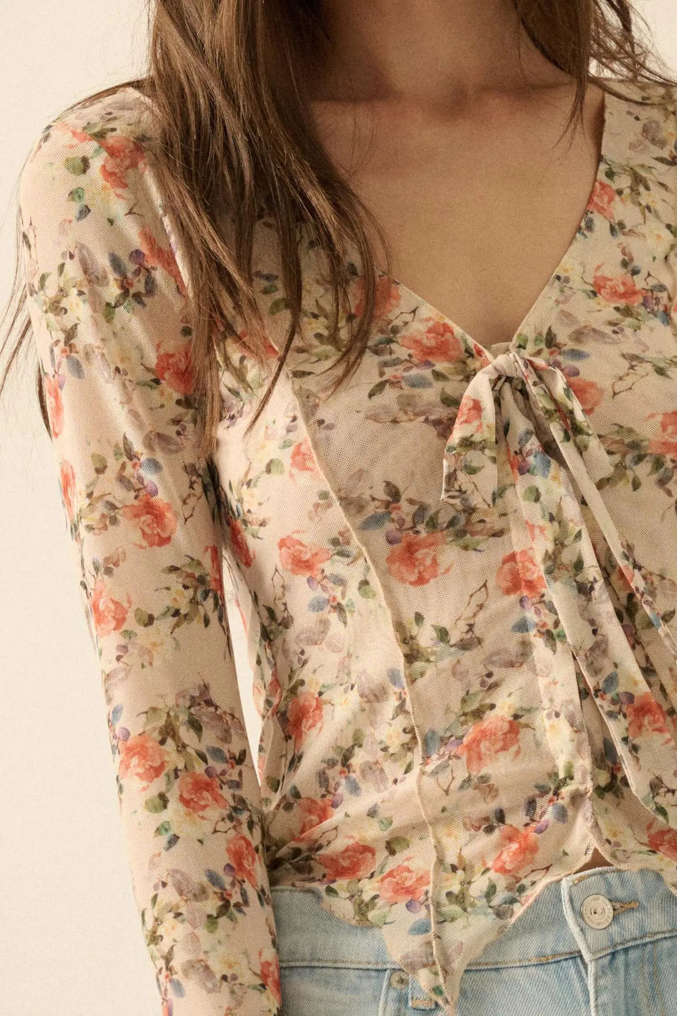 Garden Beauty Floral Mesh Bell-Sleeve Top - Image 8