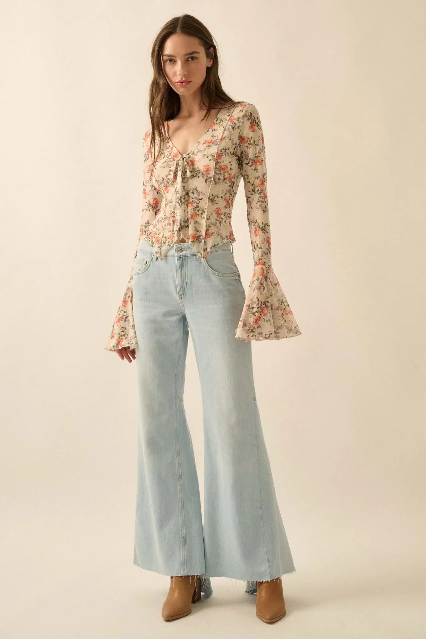 Garden Beauty Floral Mesh Bell-Sleeve Top - Image 9