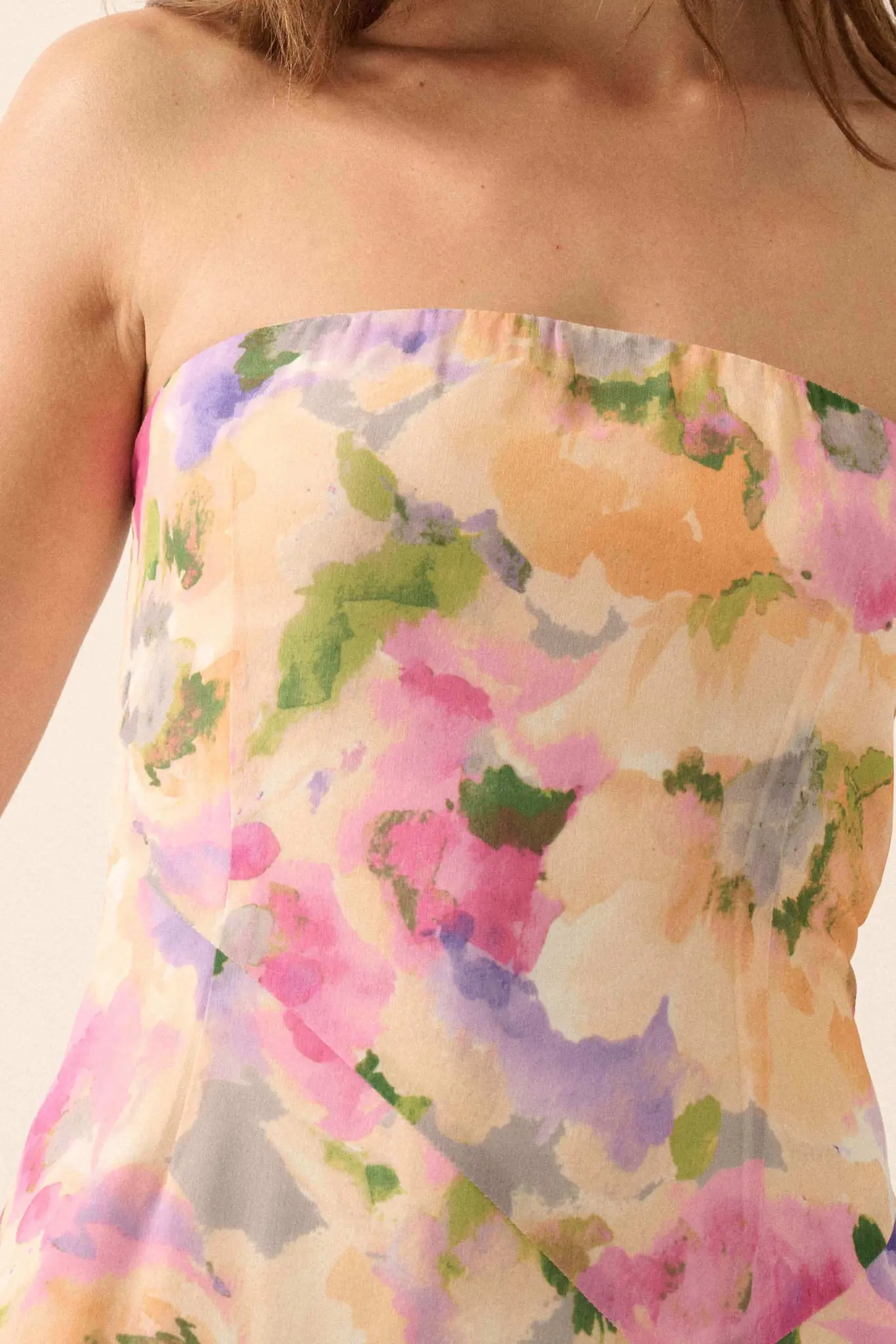 Garden Glow Floral Chiffon Strapless Maxi Dress - Image 5