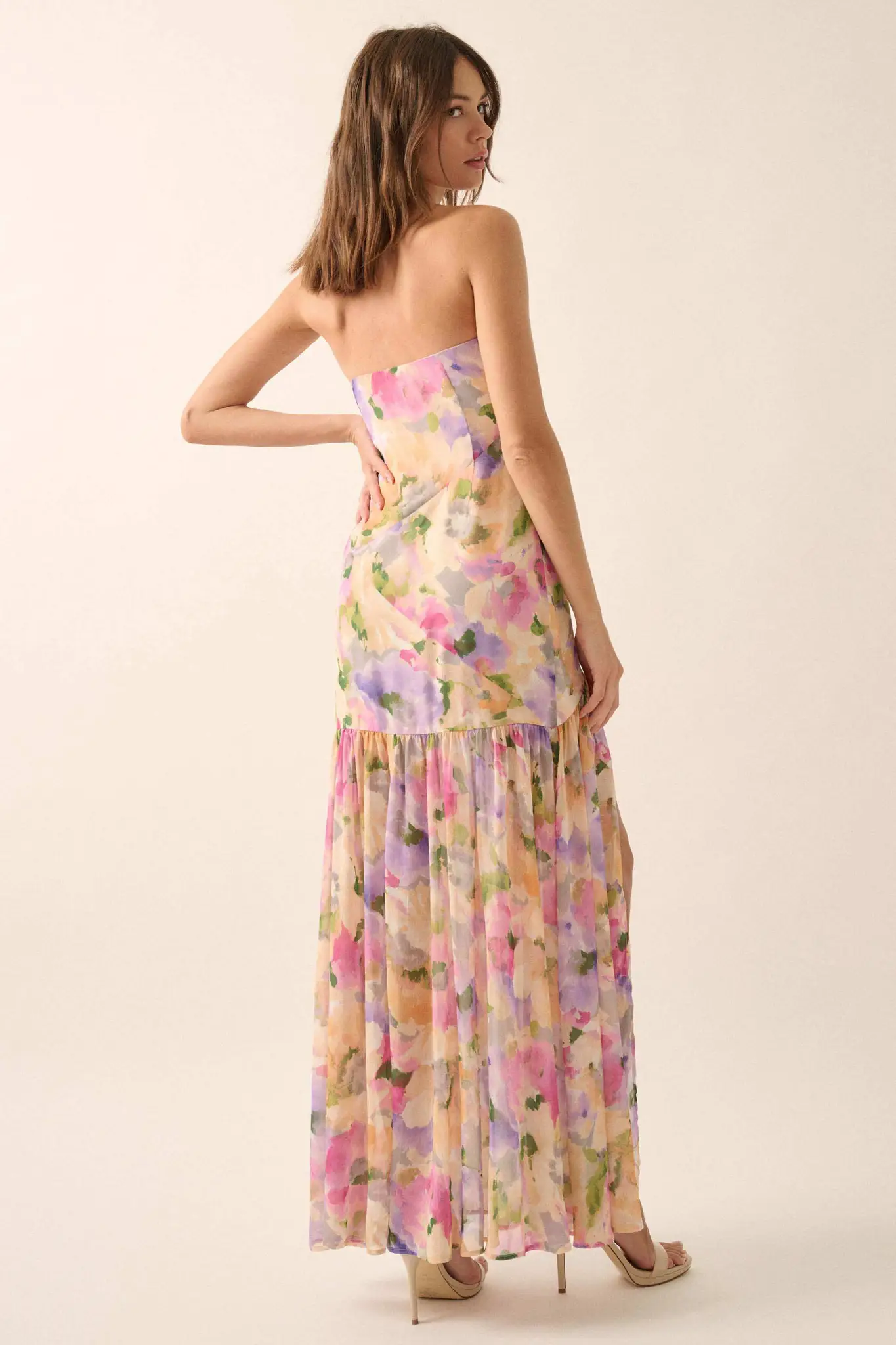 Garden Glow Floral Chiffon Strapless Maxi Dress - Image 9