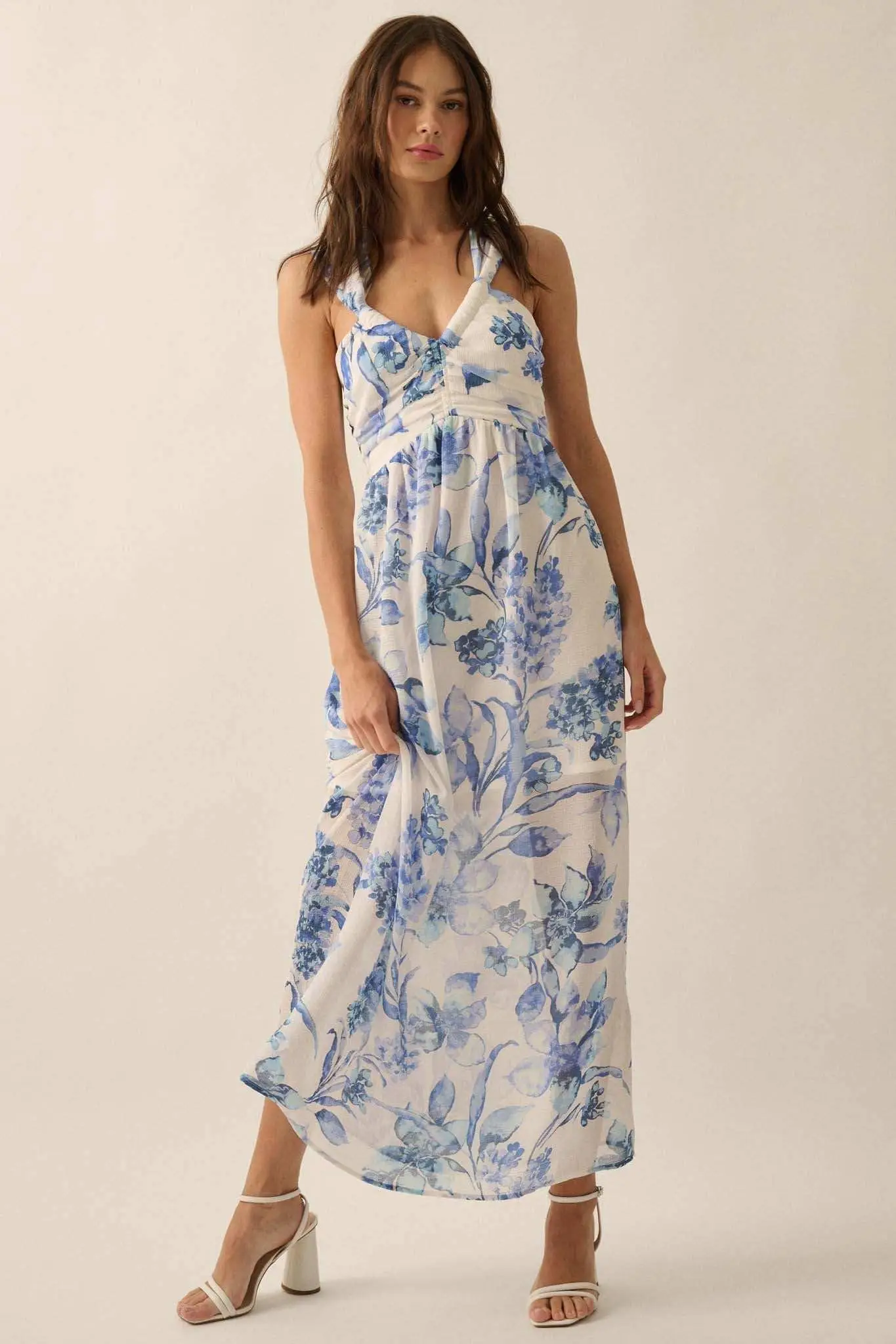 Garden Goddess Floral Chiffon Twist-Back Maxi Dress - Image 10