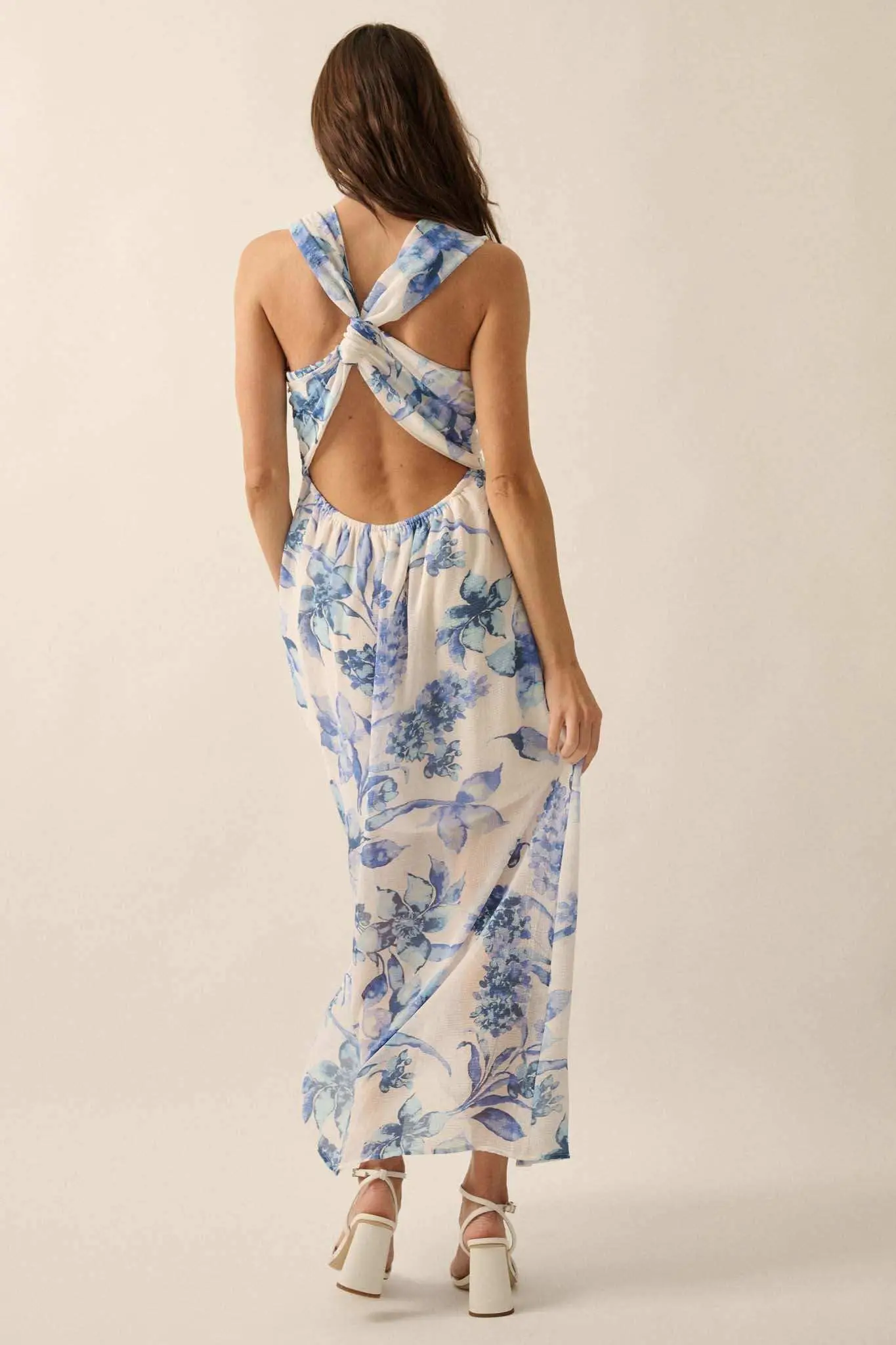 Garden Goddess Floral Chiffon Twist-Back Maxi Dress - Image 15