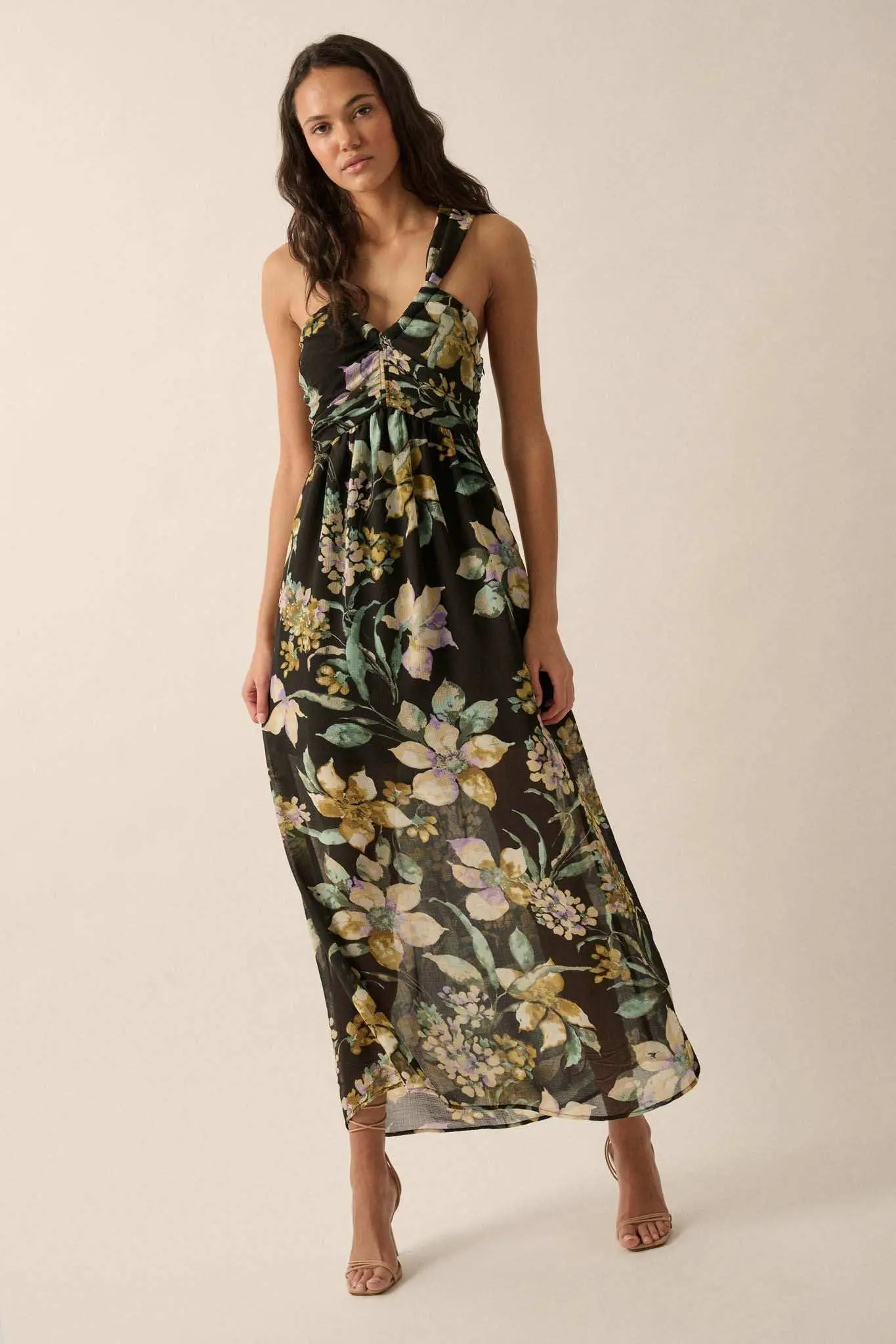 Garden Goddess Floral Chiffon Twist-Back Maxi Dress - Image 4