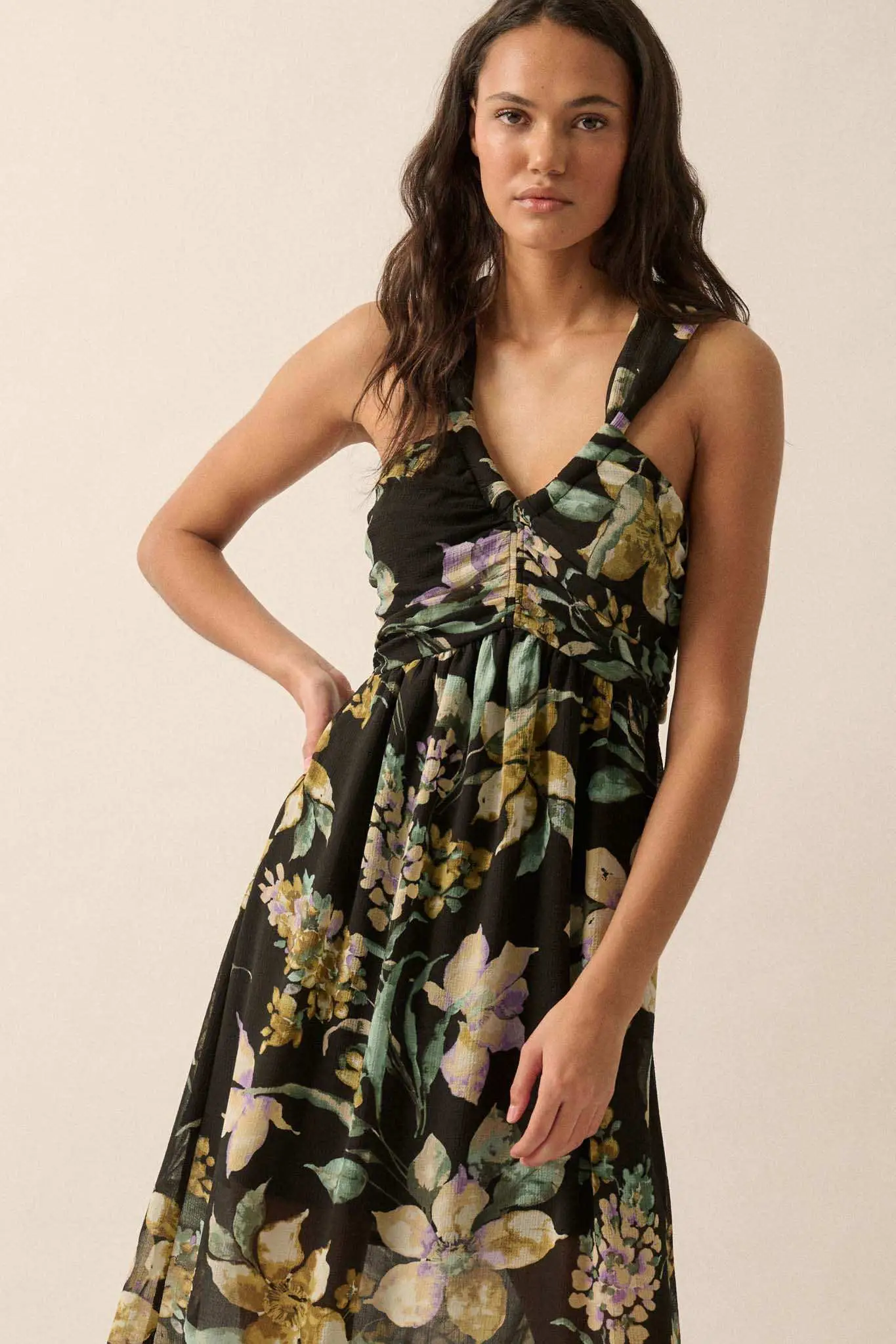 Garden Goddess Floral Chiffon Twist-Back Maxi Dress - Image 5