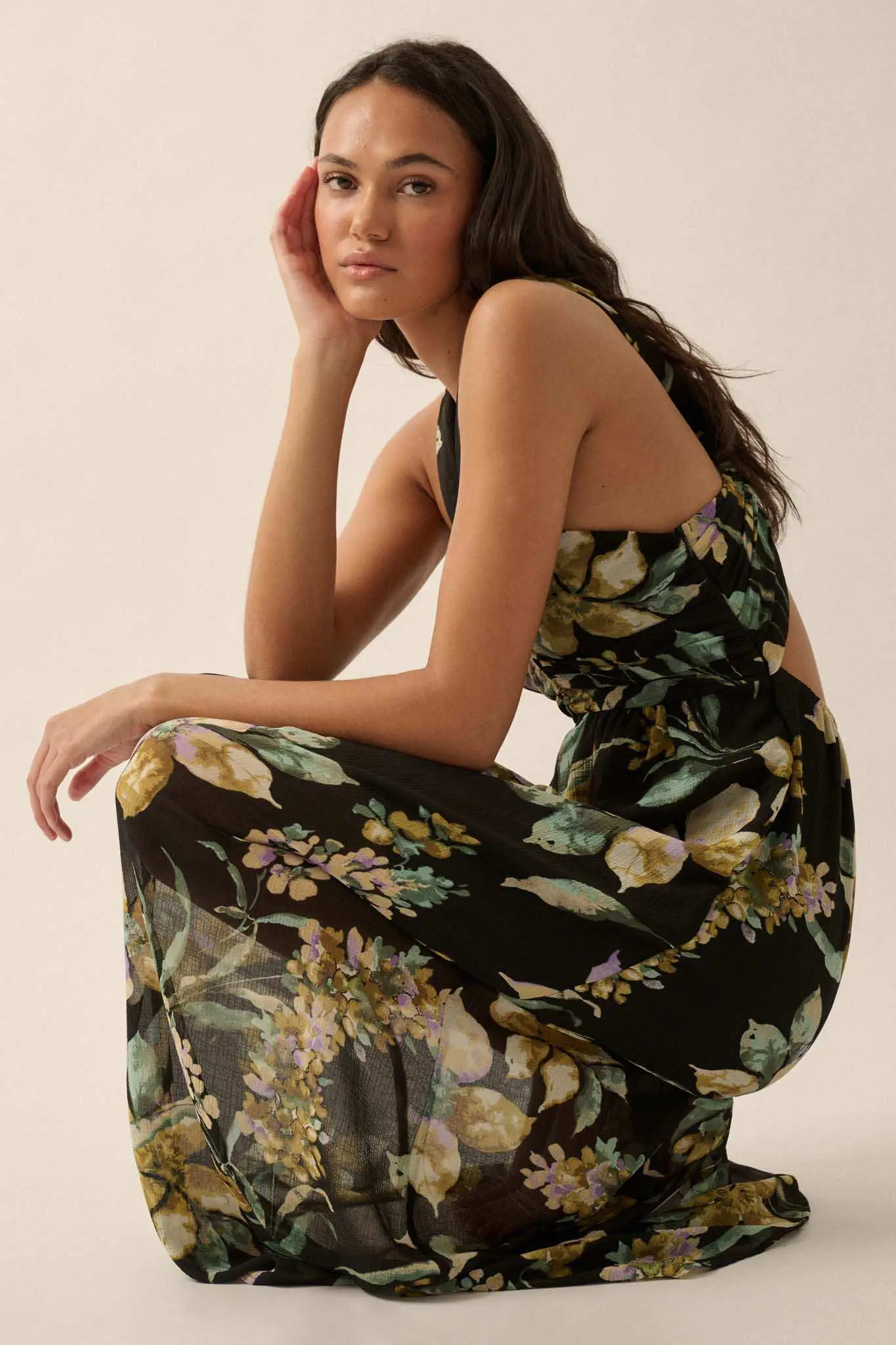 Garden Goddess Floral Chiffon Twist-Back Maxi Dress - Image 6