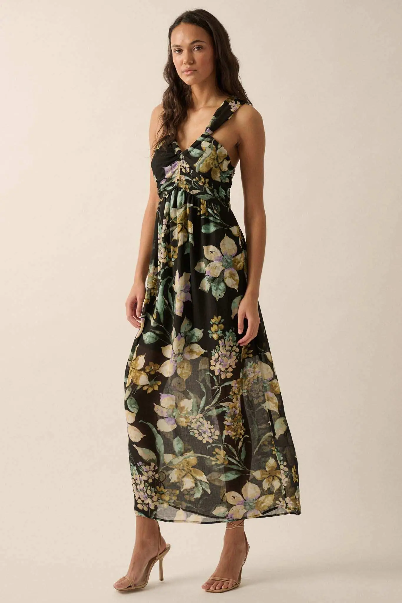 Garden Goddess Floral Chiffon Twist-Back Maxi Dress - Image 7