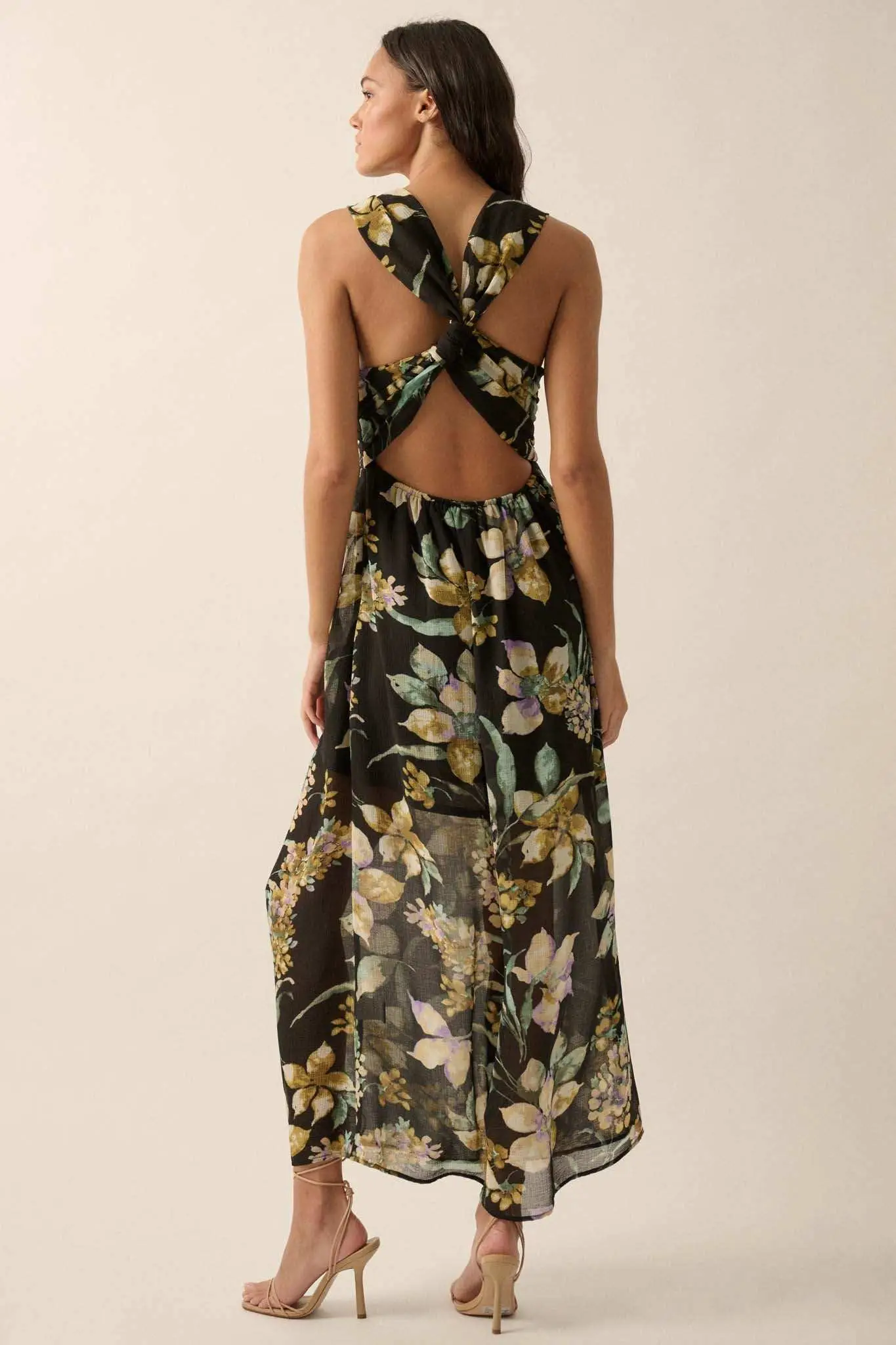 Garden Goddess Floral Chiffon Twist-Back Maxi Dress - Image 9