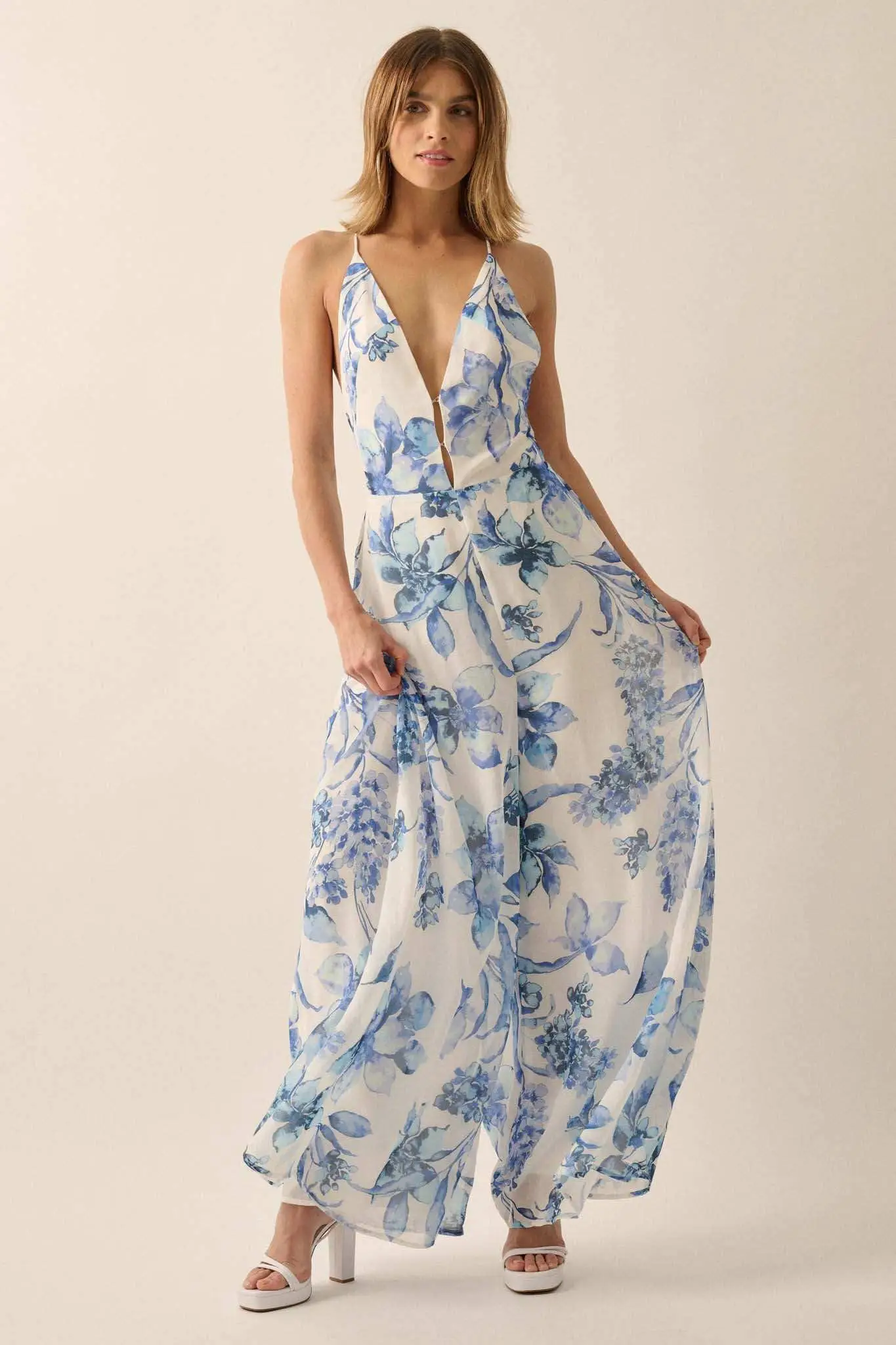 Garden Light Floral Chiffon Wide-Leg Cami Jumpsuit - Image 5