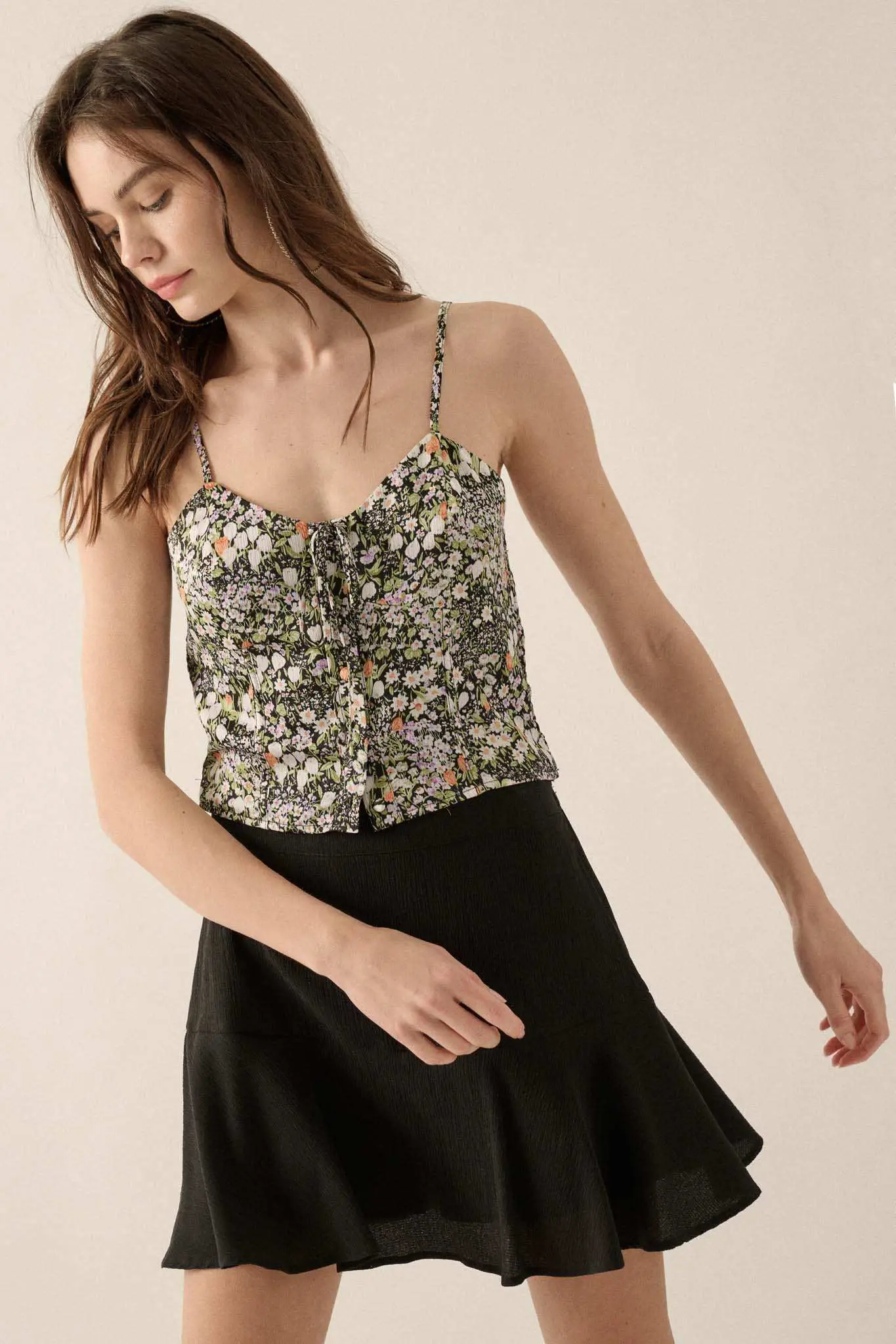 Garden of Love Floral Crepe Button-Front Cami Top - Image 3