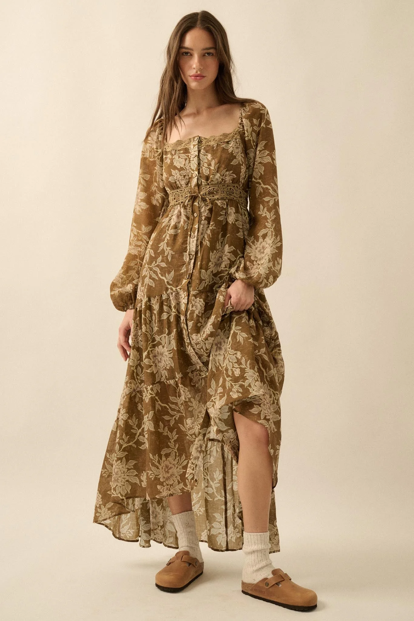 Garden Song Floral Button-Front Tiered Maxi Dress - Image 3