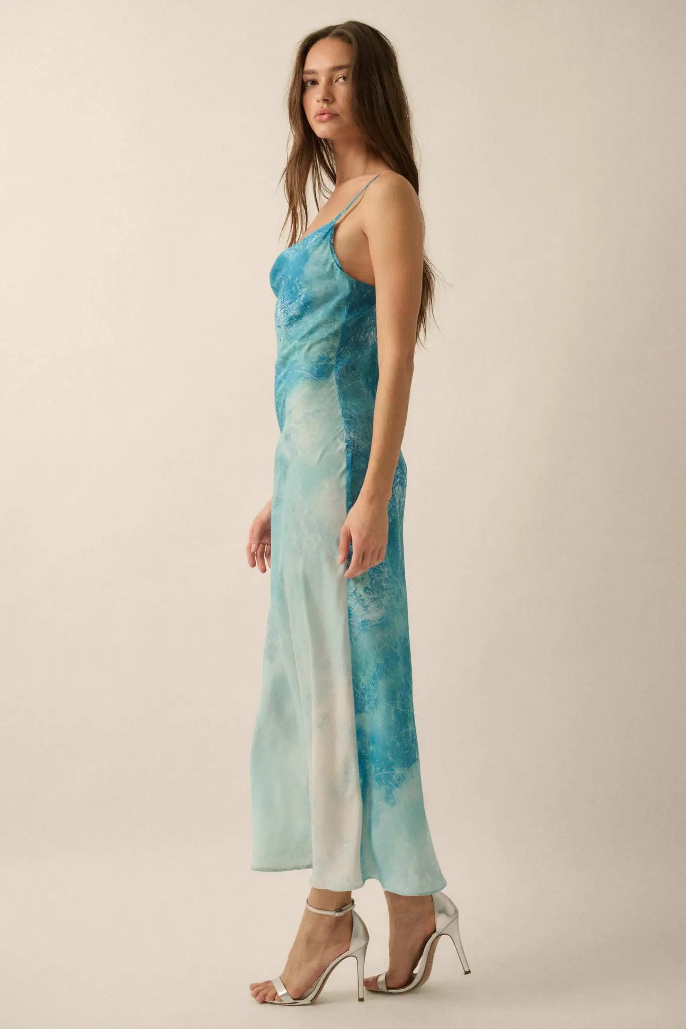 Gentle Rain Tie-Dye Satin Cowl-Neck Maxi Dress - Image 8