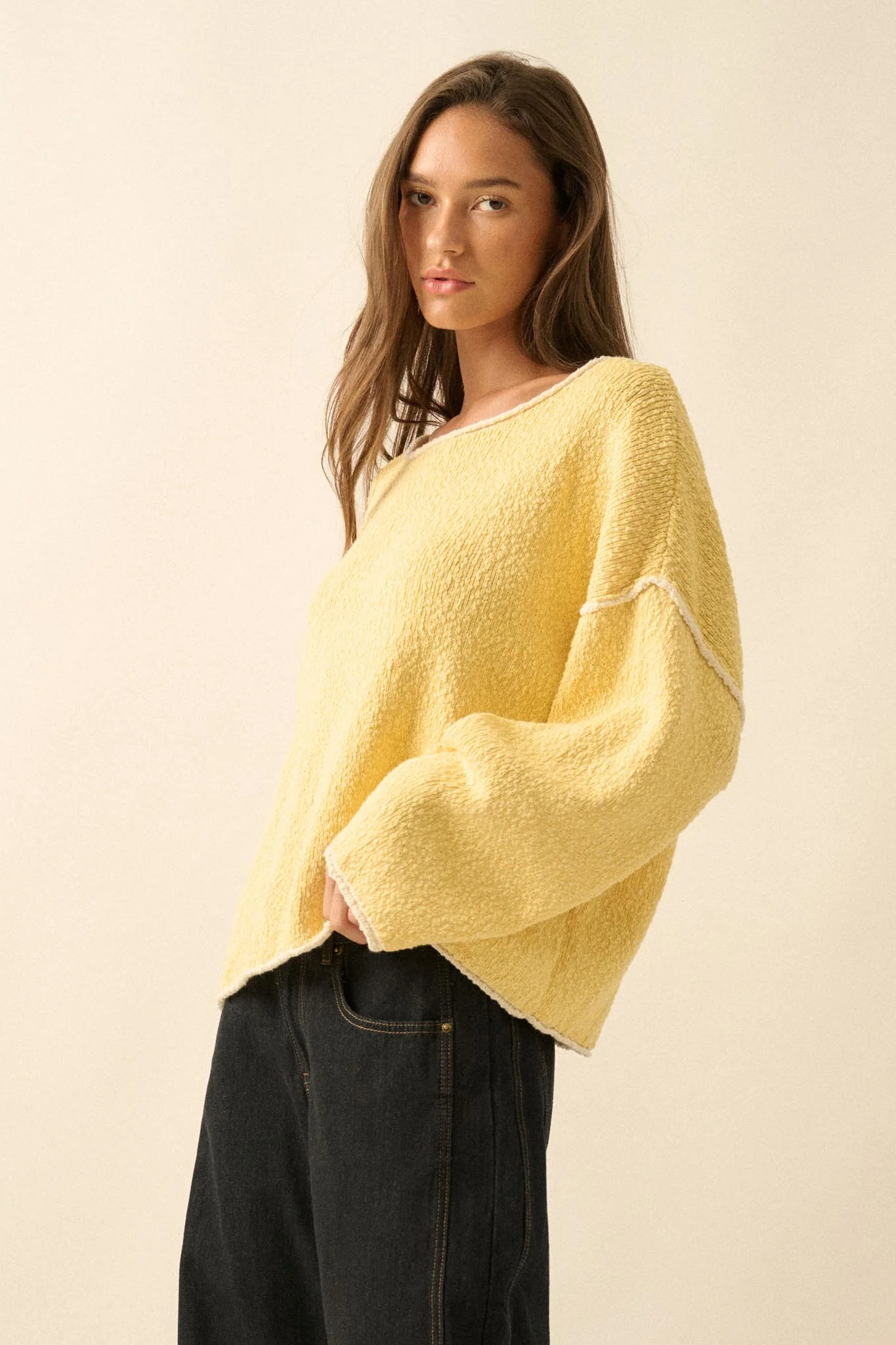Get Cozy Textured Knit Exposed-Seam Sweater - Image 11