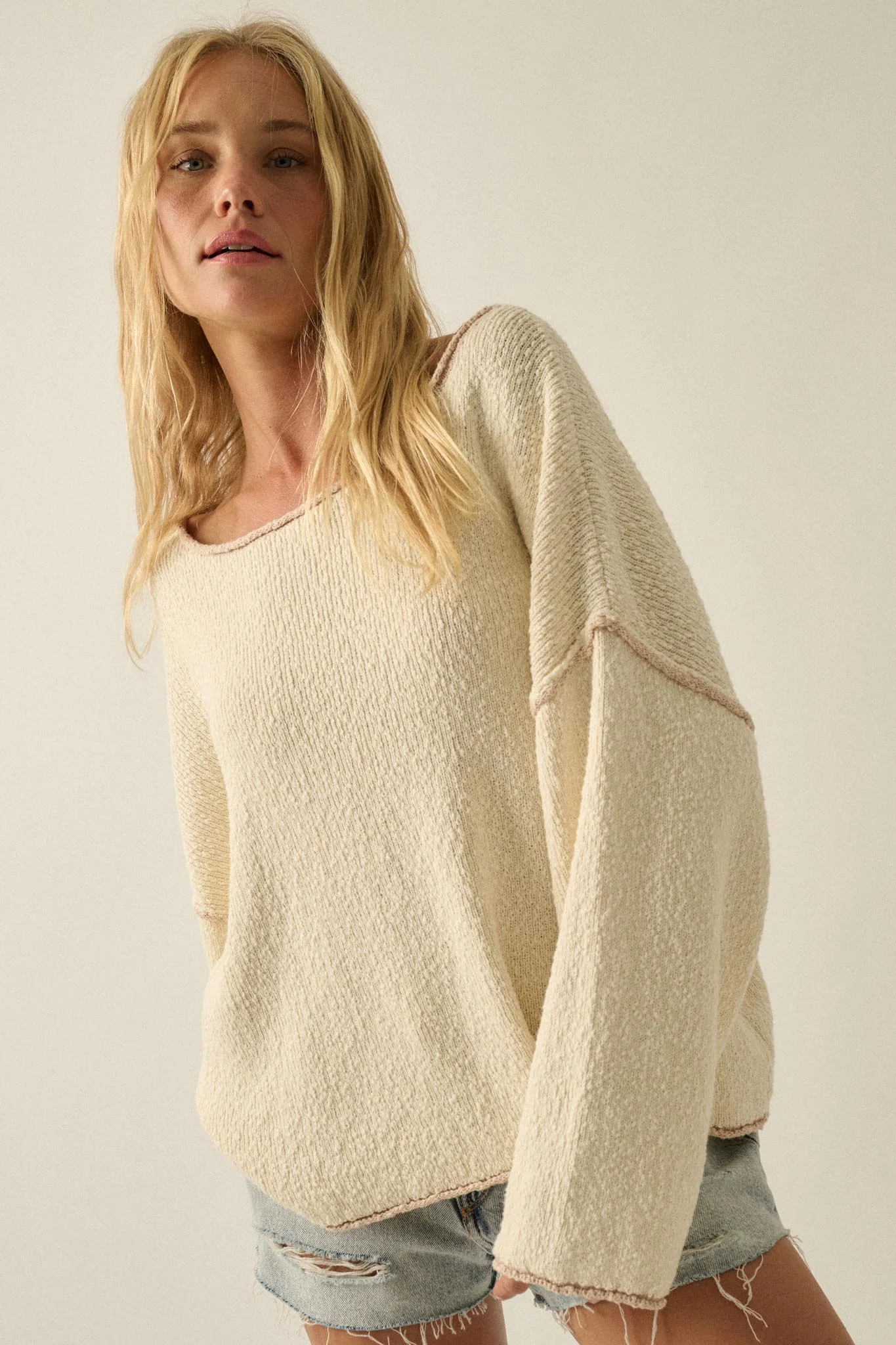 Get Cozy Textured Knit Exposed-Seam Sweater - Image 16