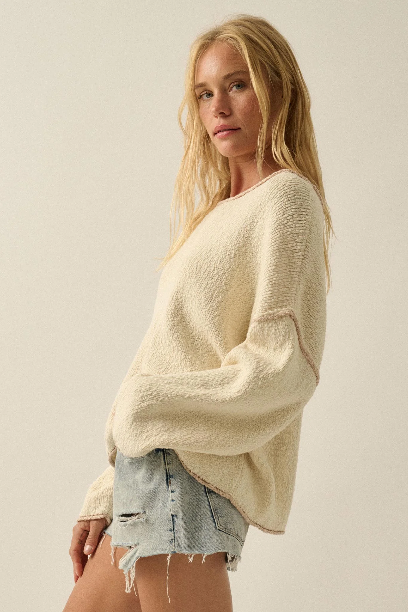 Get Cozy Textured Knit Exposed-Seam Sweater - Image 17