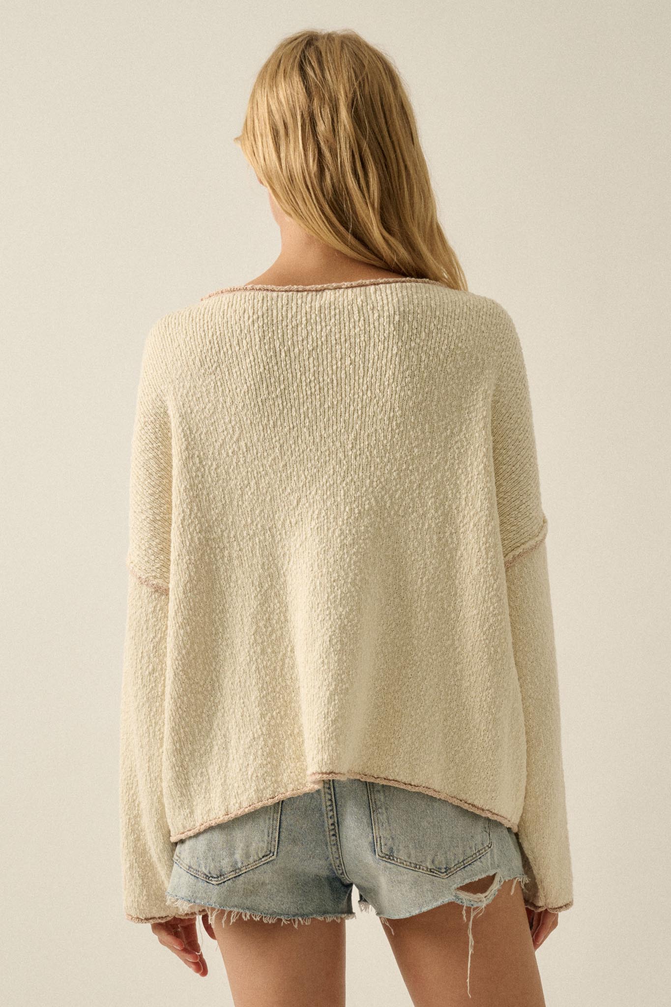 Get Cozy Textured Knit Exposed-Seam Sweater - Image 18