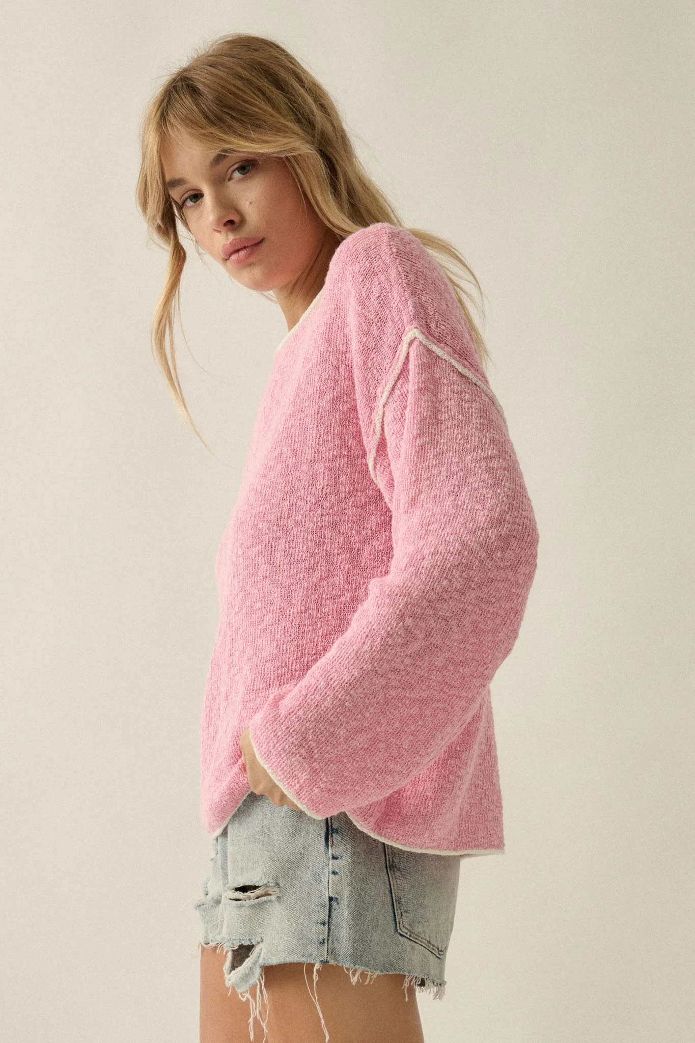 Get Cozy Textured Knit Exposed-Seam Sweater - Image 23