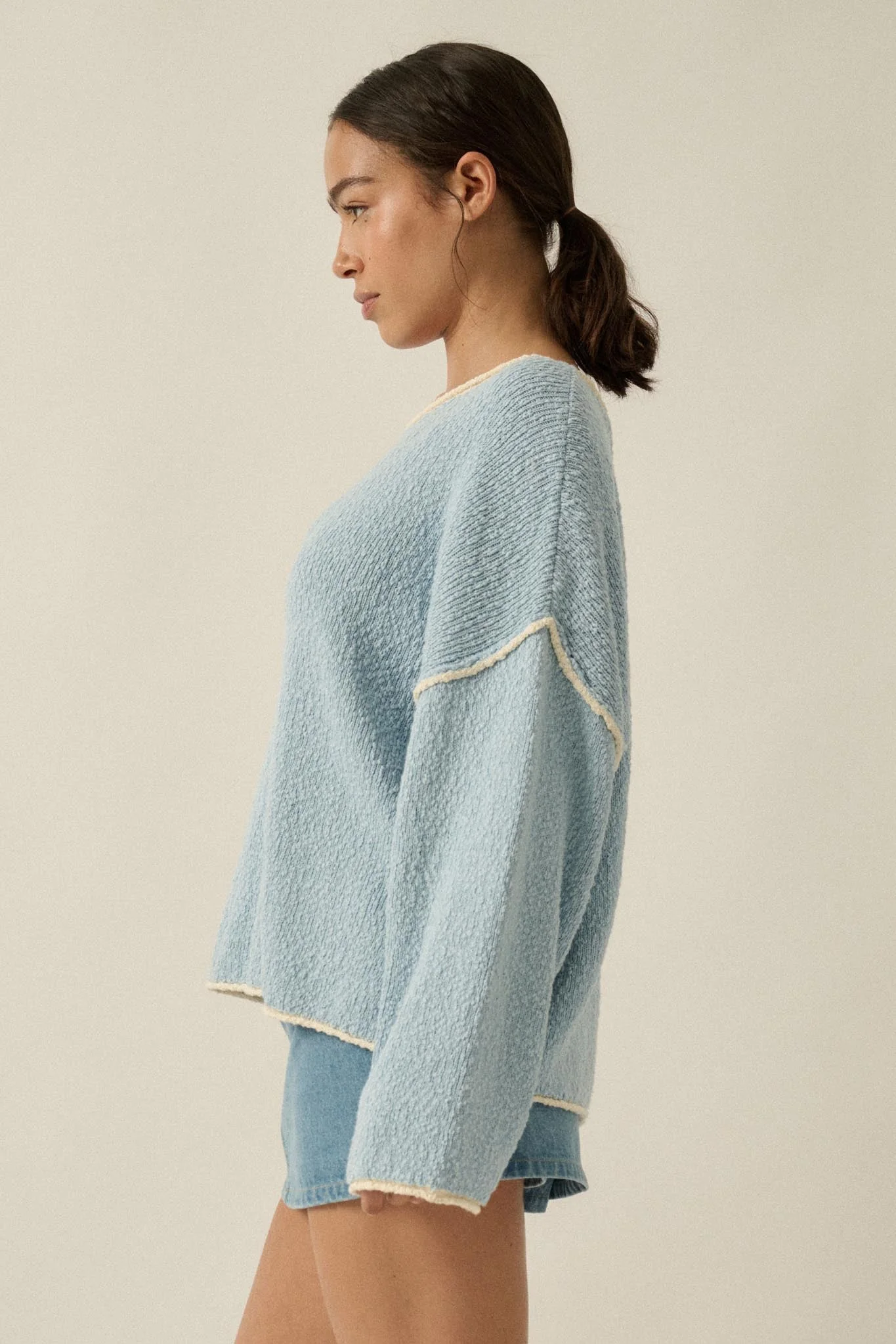 Get Cozy Textured Knit Exposed-Seam Sweater - Image 6