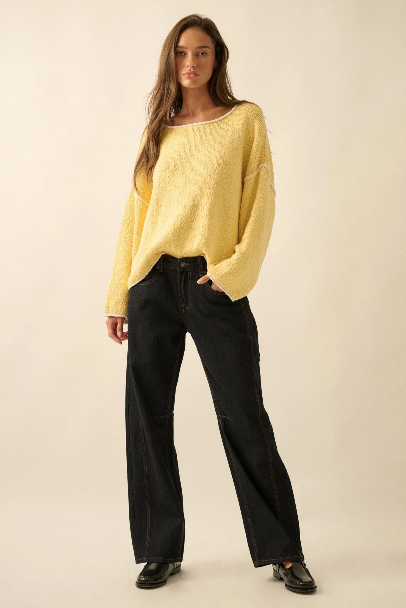 Get Cozy Textured Knit Exposed-Seam Sweater - Image 9
