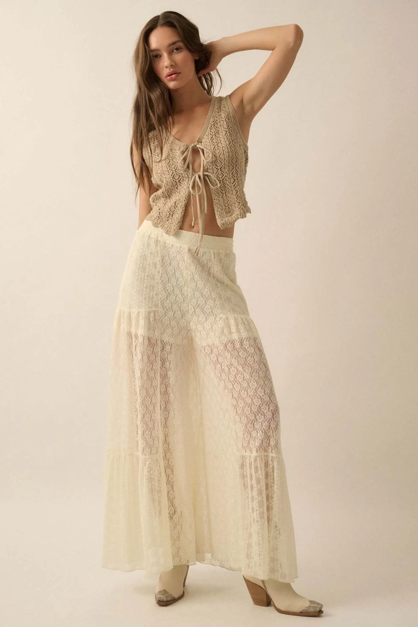Get It Twisted Crochet Knit Tie-Front Tank Top - Image 6